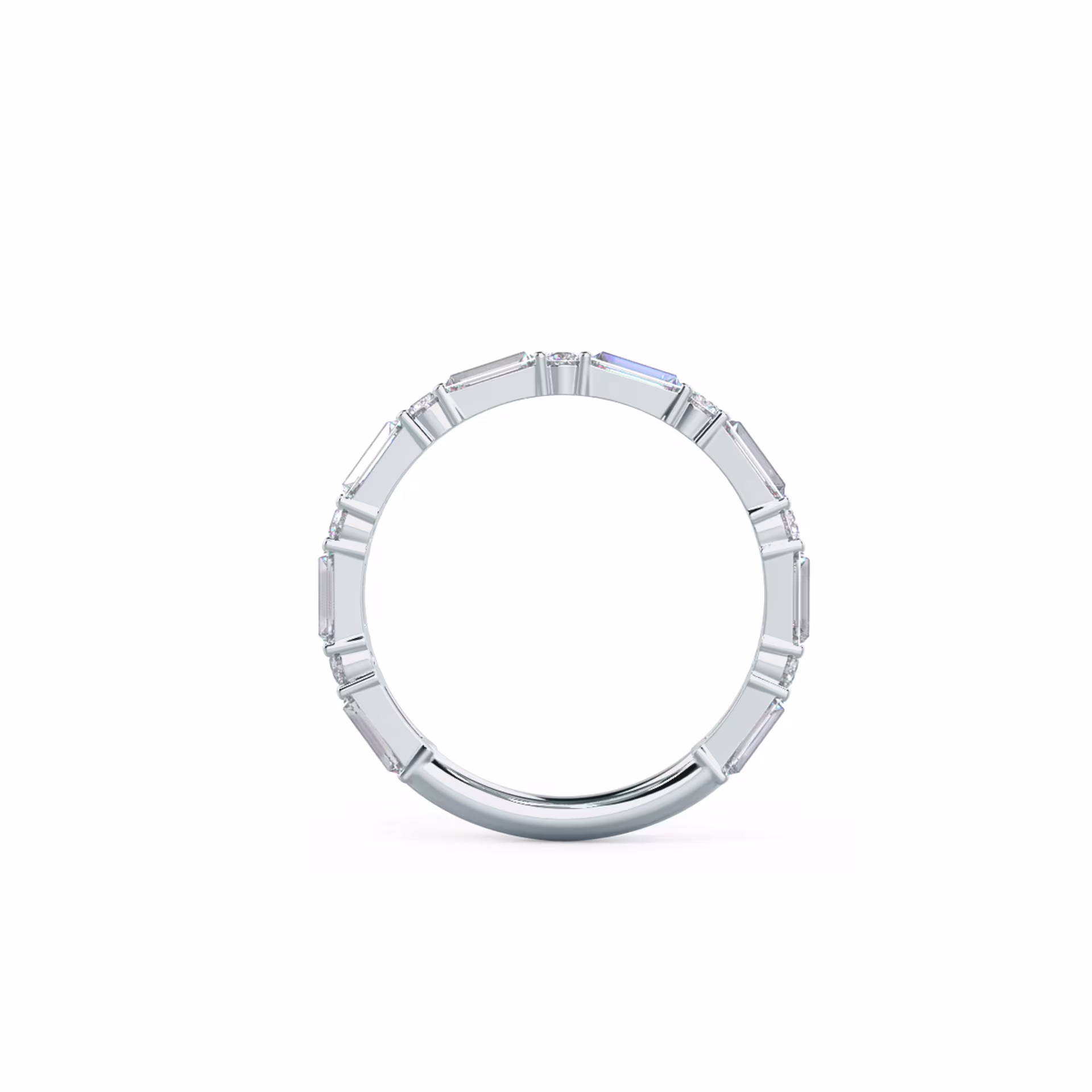 Exceptional Quality 1.0 ct Lab Diamonds Baguette and Round Three Quarter Band in 18k White Gold (Profile View)