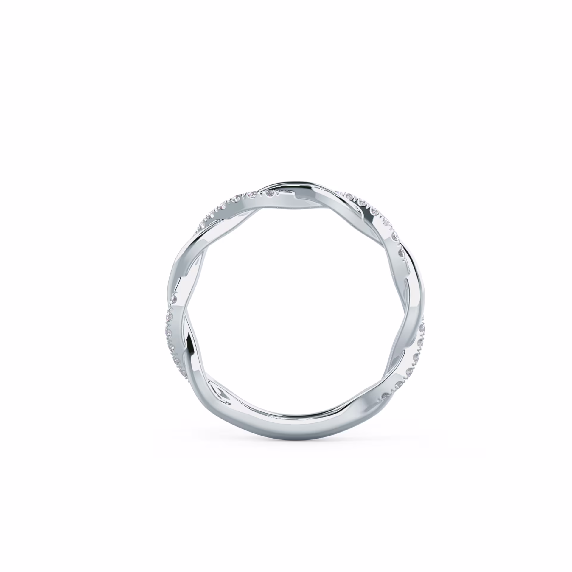18k White Gold Infinity Twisting Light Three Quarter Band featuring Exceptional Quality 0.2 Carat Round Lab Diamonds (Profile View)