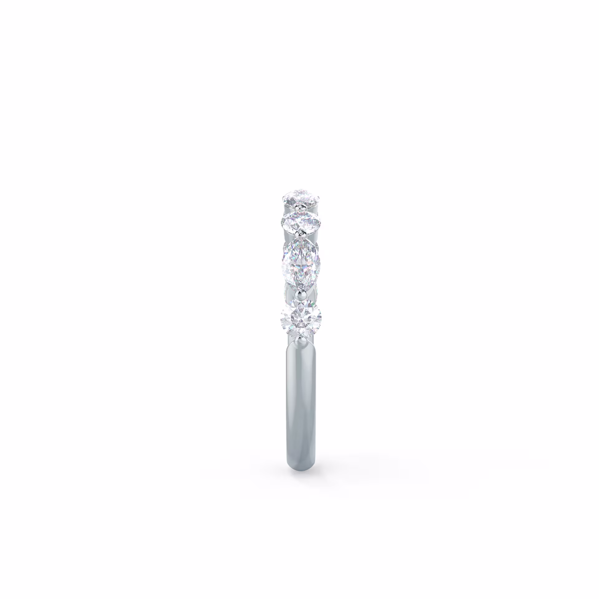 Exceptional Quality 0.6 ctw Lab Diamonds set in 18k White Gold Marquise and Round East-West Half Band (Side View)