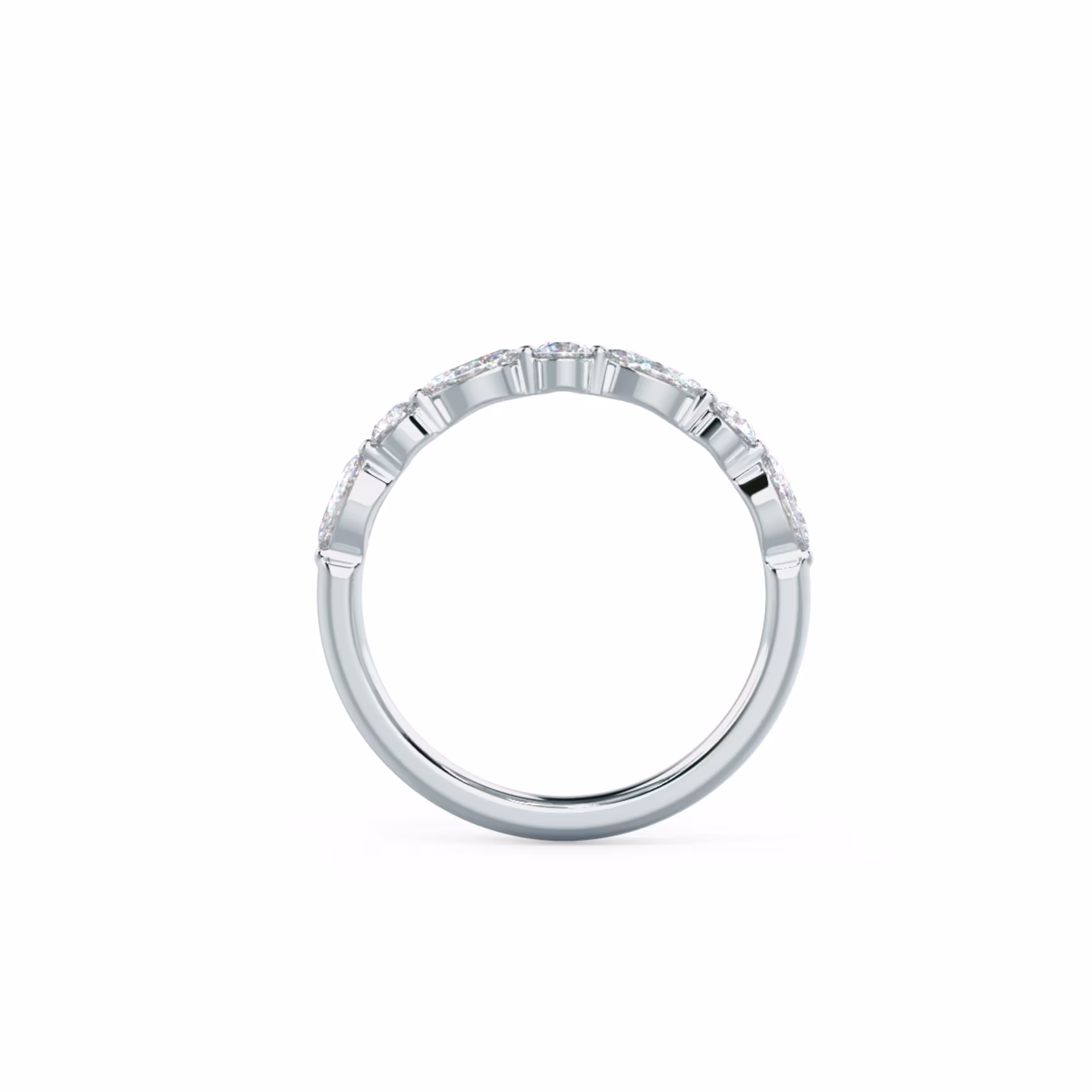 0.55 Carat Lab Diamonds set in 18k White Gold Marquise and Round East-West Seven Stone (Profile View)