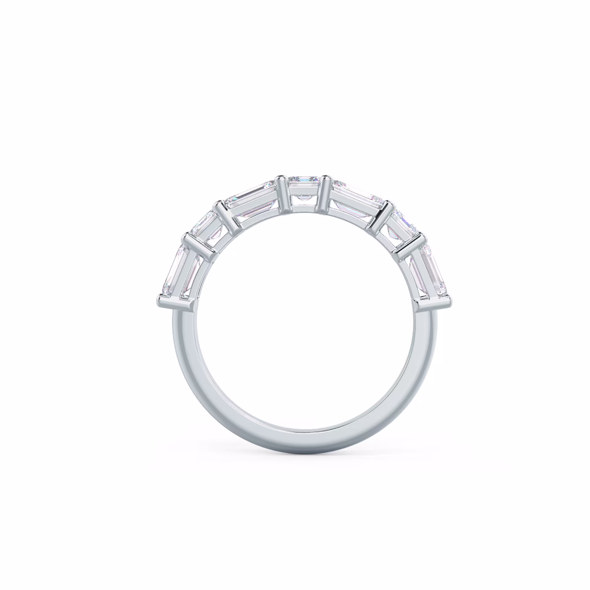 White Gold Emerald and Asscher East-West Seven Stone featuring Hand Selected 4.8 ct Diamonds (Profile View)