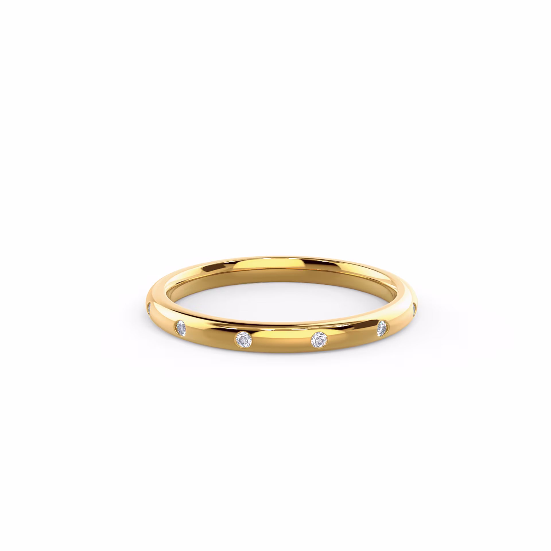 18k Yellow Gold Petite Rounded Flush Set Half Band featuring 0.05 ctw Man Made Diamonds (Main View)