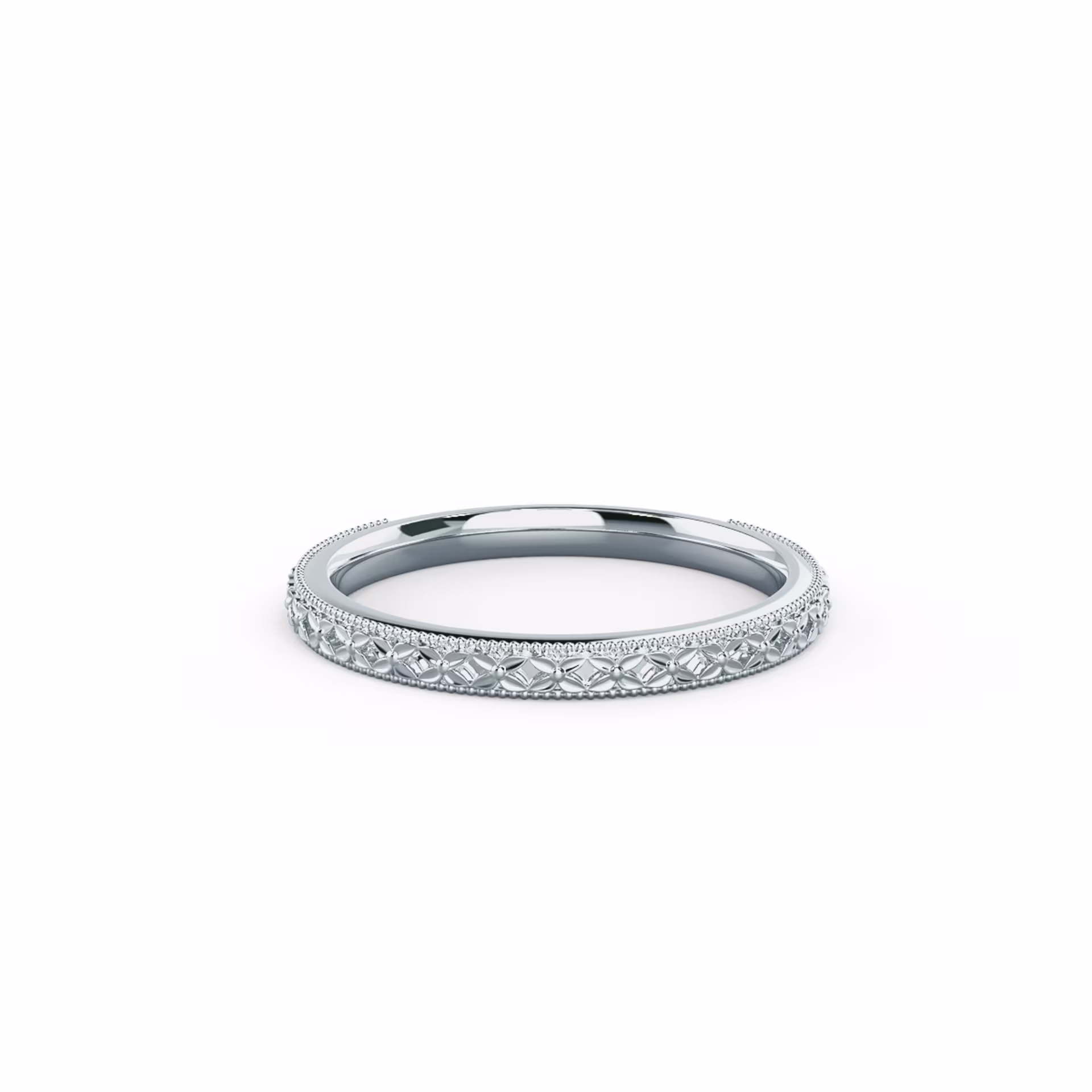 Plain Metal Diamonds set in 18k White Gold Engraved Three Quarter Band (Main View)