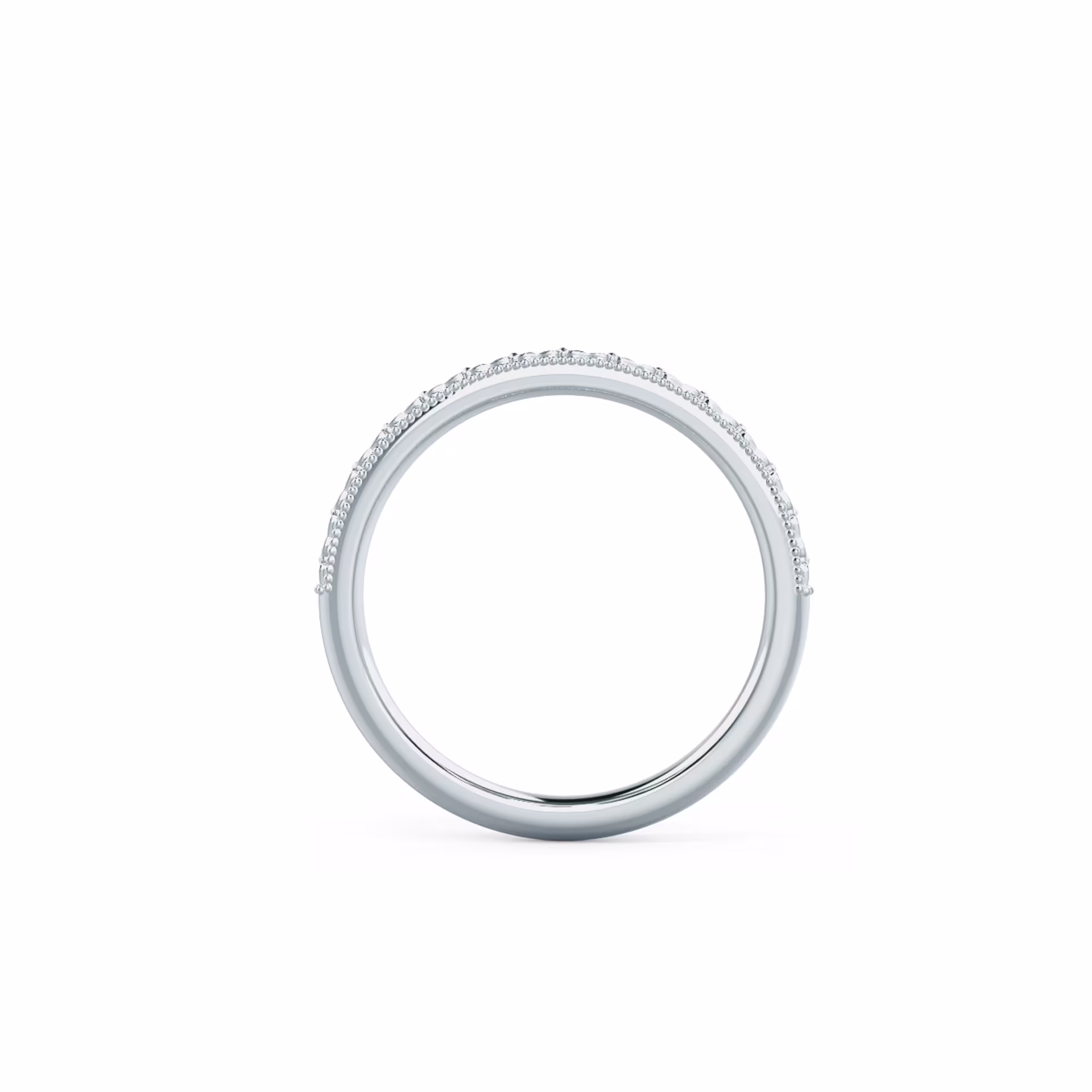 Exceptional Quality Plain Metal Lab Diamonds set in 18k White Gold Engraved Half Band (Profile View)