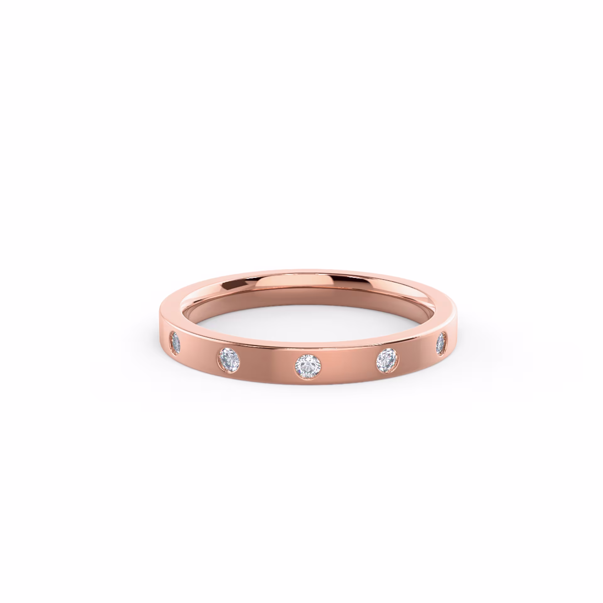 0.25 Carat Round Brilliant Lab Diamonds set in 14k Rose Gold Flat Flush Set Three Quarter Band (Main View)