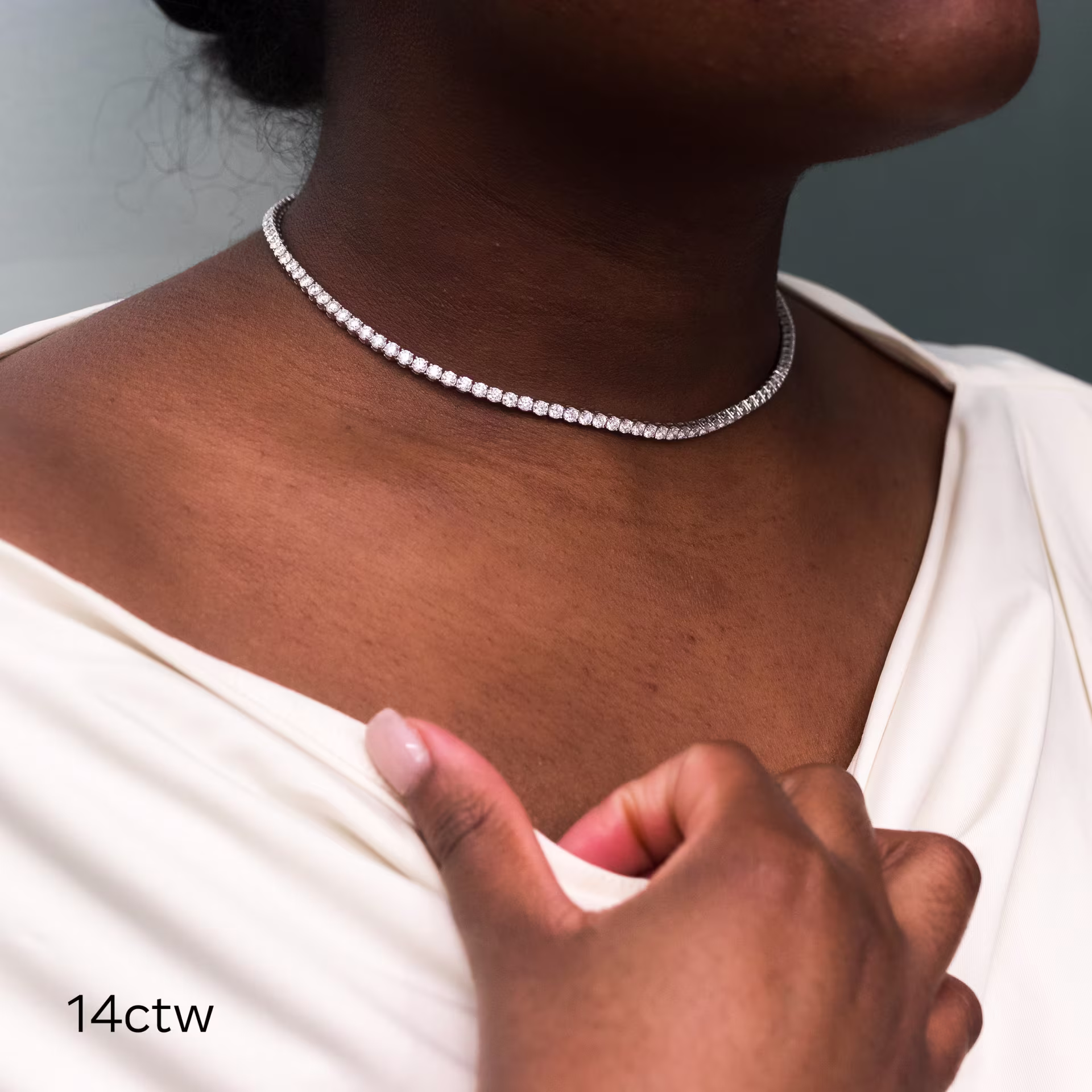 14 Karat White Gold 14ctw Lab Diamond Tennis Necklace in 14k White Gold featuring Exceptional Quality 14.0 Carat Round Diamonds (Main View)