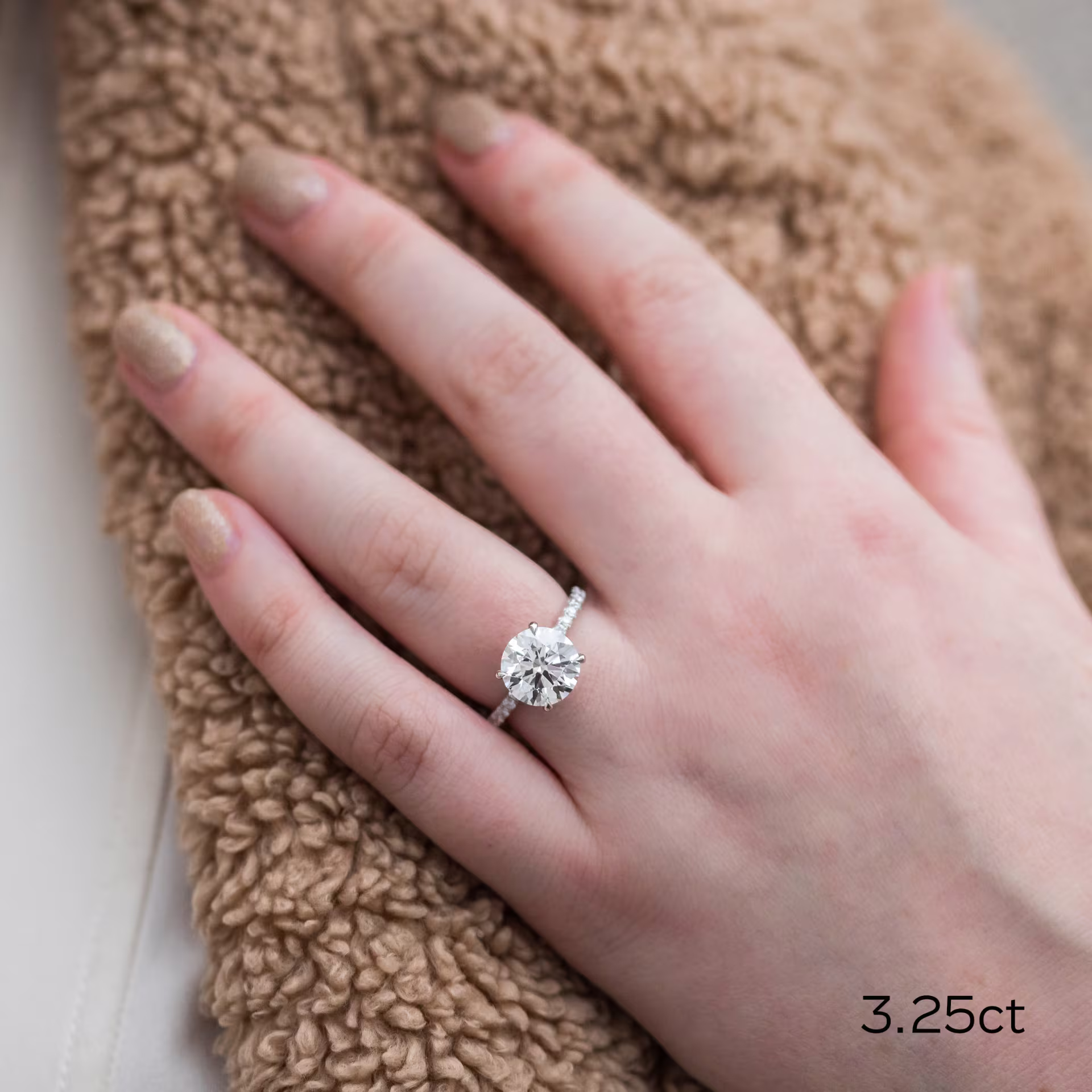 Platinum Round Petite Four Prong Pavé Diamond Engagement Ring featuring 3.0 ctw Lab Diamonds (Main View)
