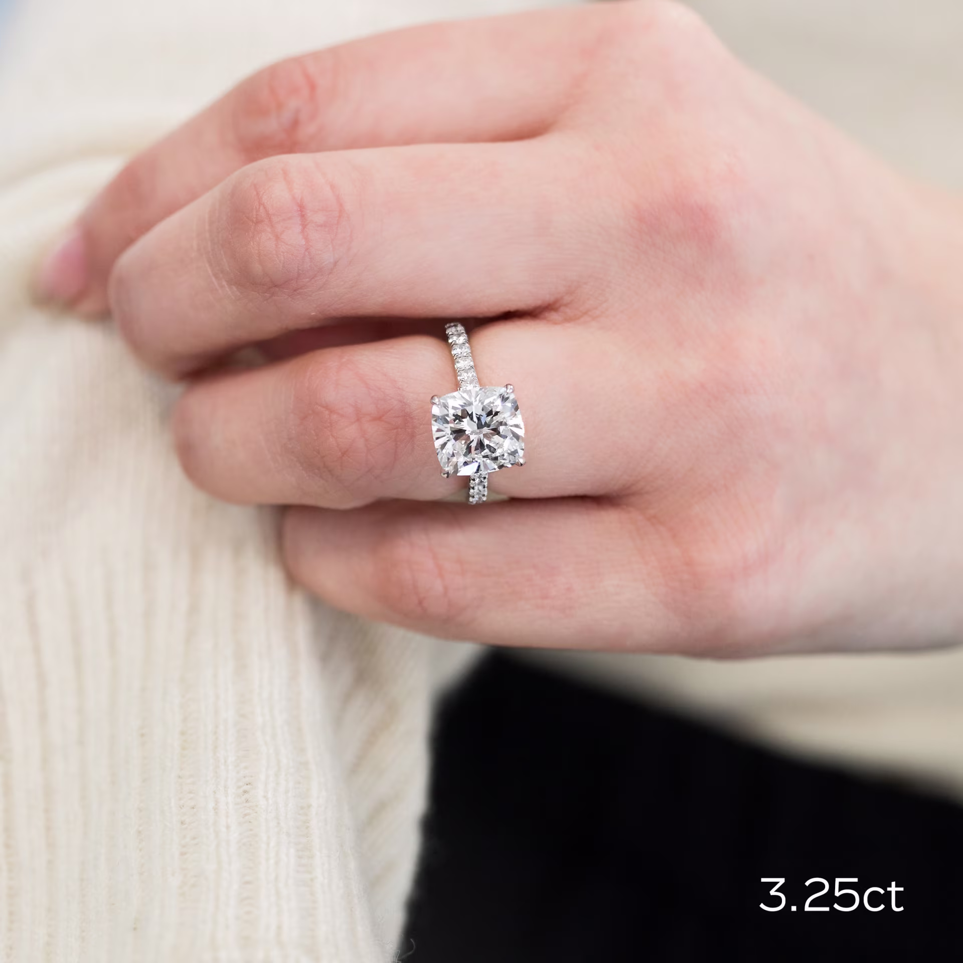 3.5 ct Lab Diamonds set in Platinum Cushion Cathedral Pavé Diamond Engagement Ring