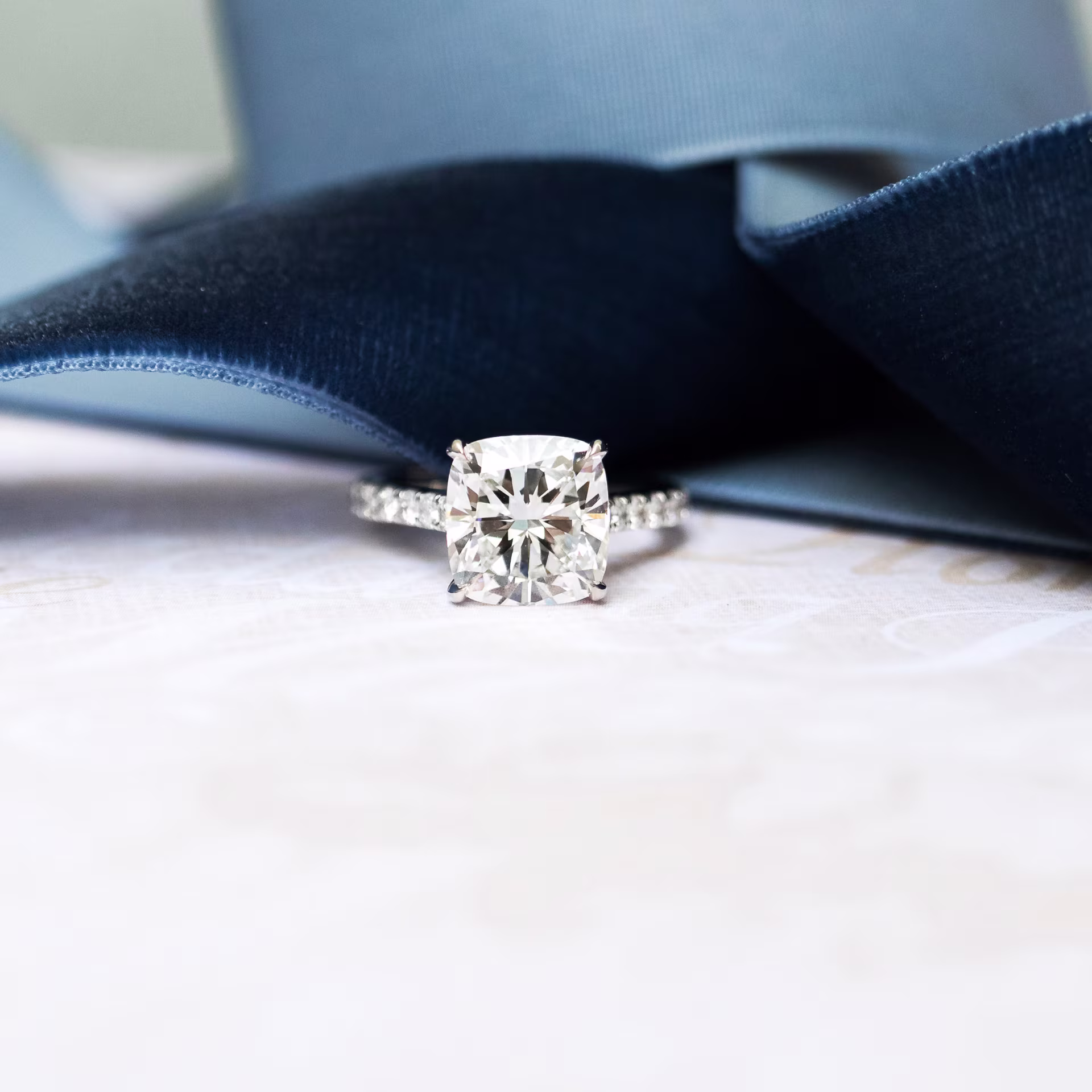 3.25 Carat Lab Diamonds Cushion Cathedral Pavé Setting in Platinum (Main View)