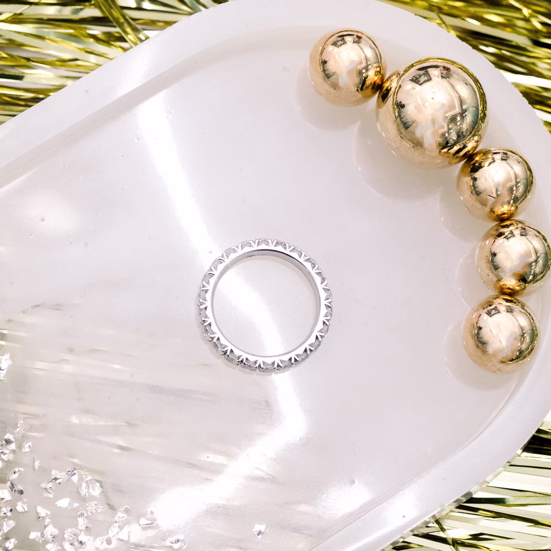 Platinum French Pavé Eternity Band in Platinum 2.1ctw featuring 2.1 Carat Round Brilliant Lab Grown Diamonds (Profile View)