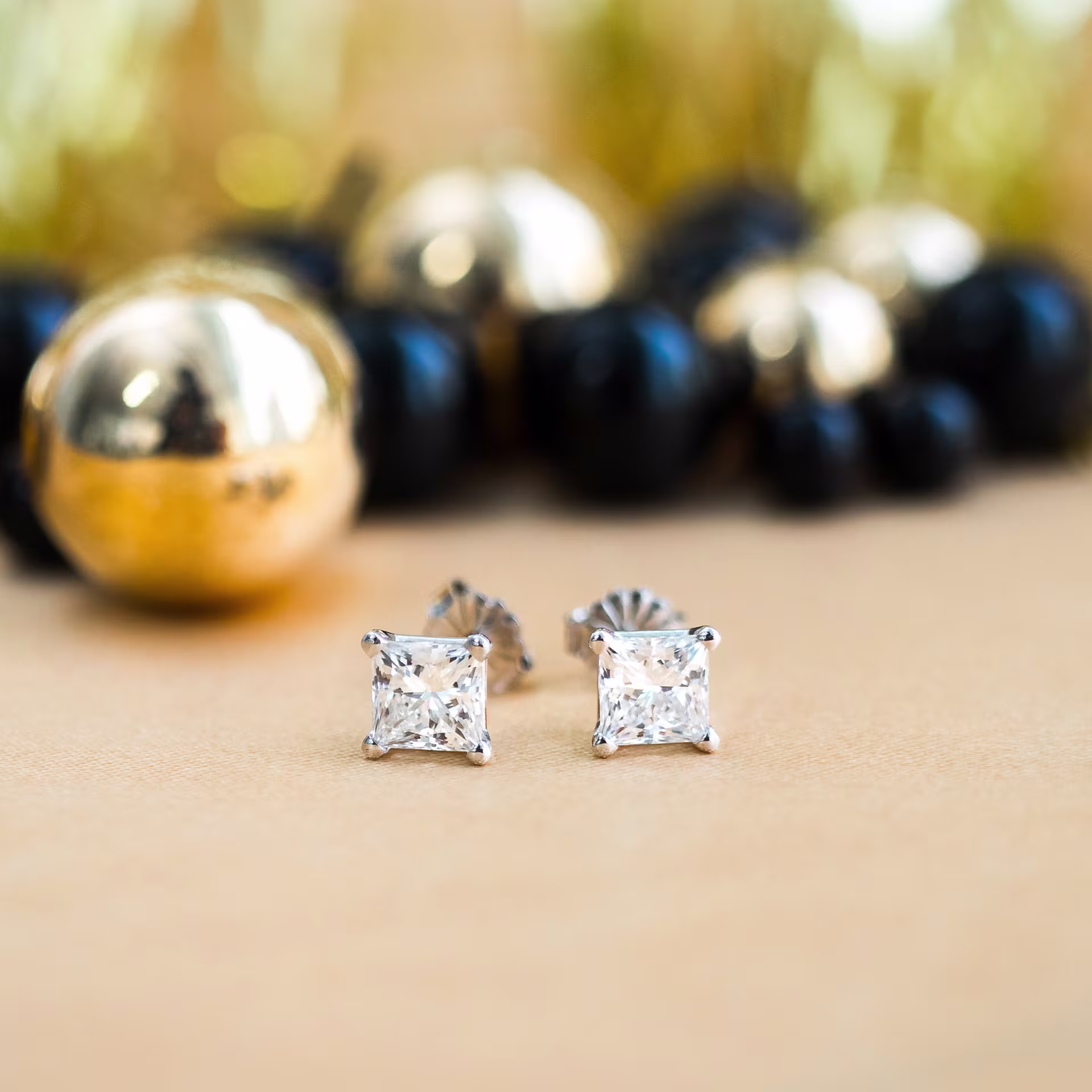 14kt White Gold Princess Cut Stud Earrings featuring Exceptional Quality 2.0 ct Diamonds (Main View)