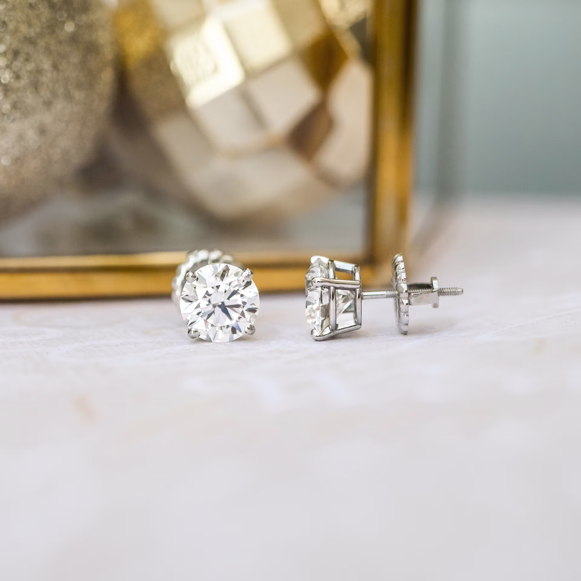 High Quality 3ct Lab Created Diamonds set in Round Brilliant Lab Diamond Stud Earrings Platinum(Main View)