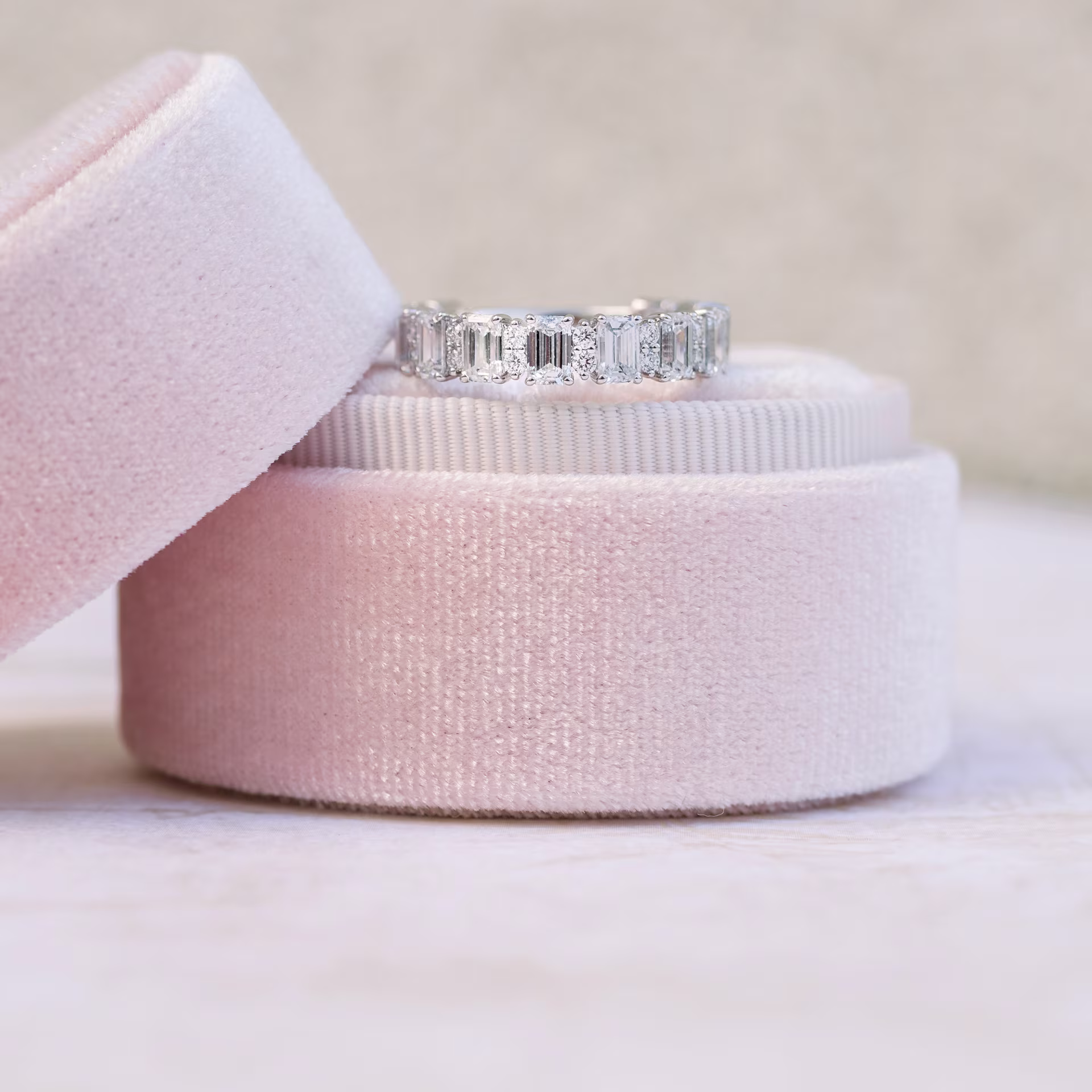 1.6 Carat Lab Grown Diamonds set in Platinum Emerald and Round Half Band (Main View)