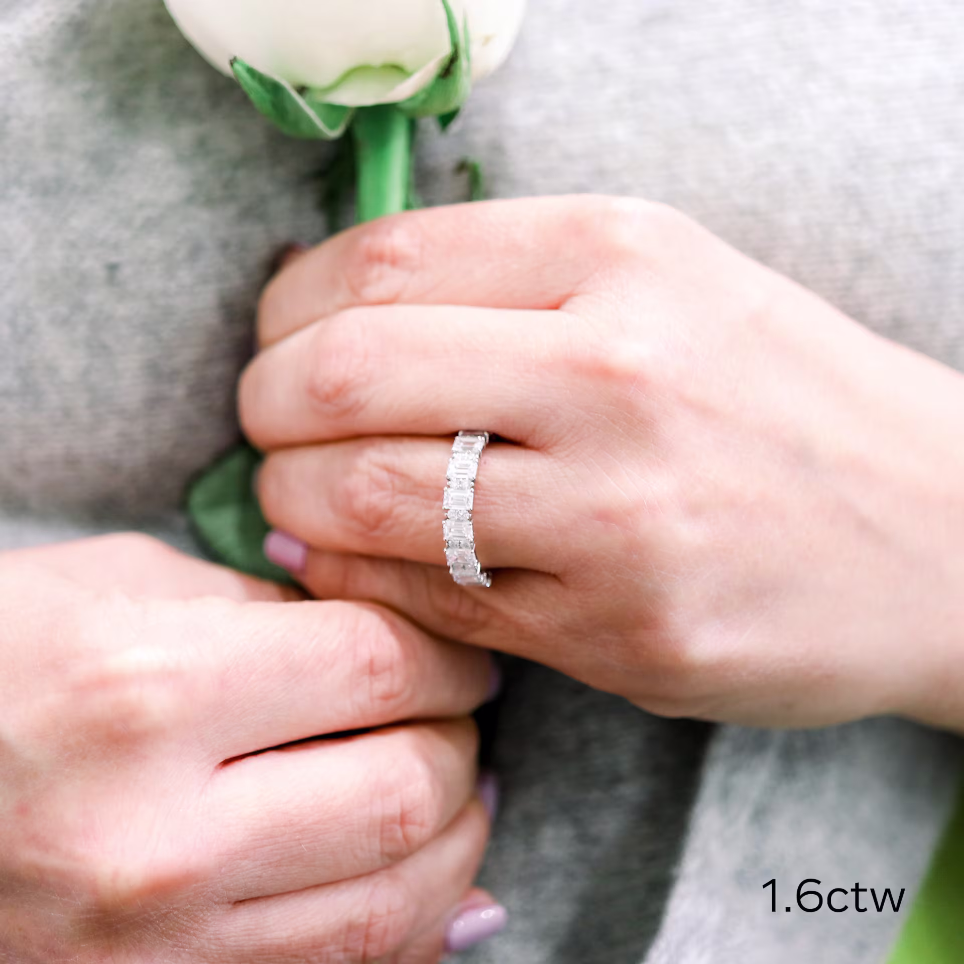 1.6 Carat Lab Diamonds set in Platinum Emerald and Round Half Band (Main View)