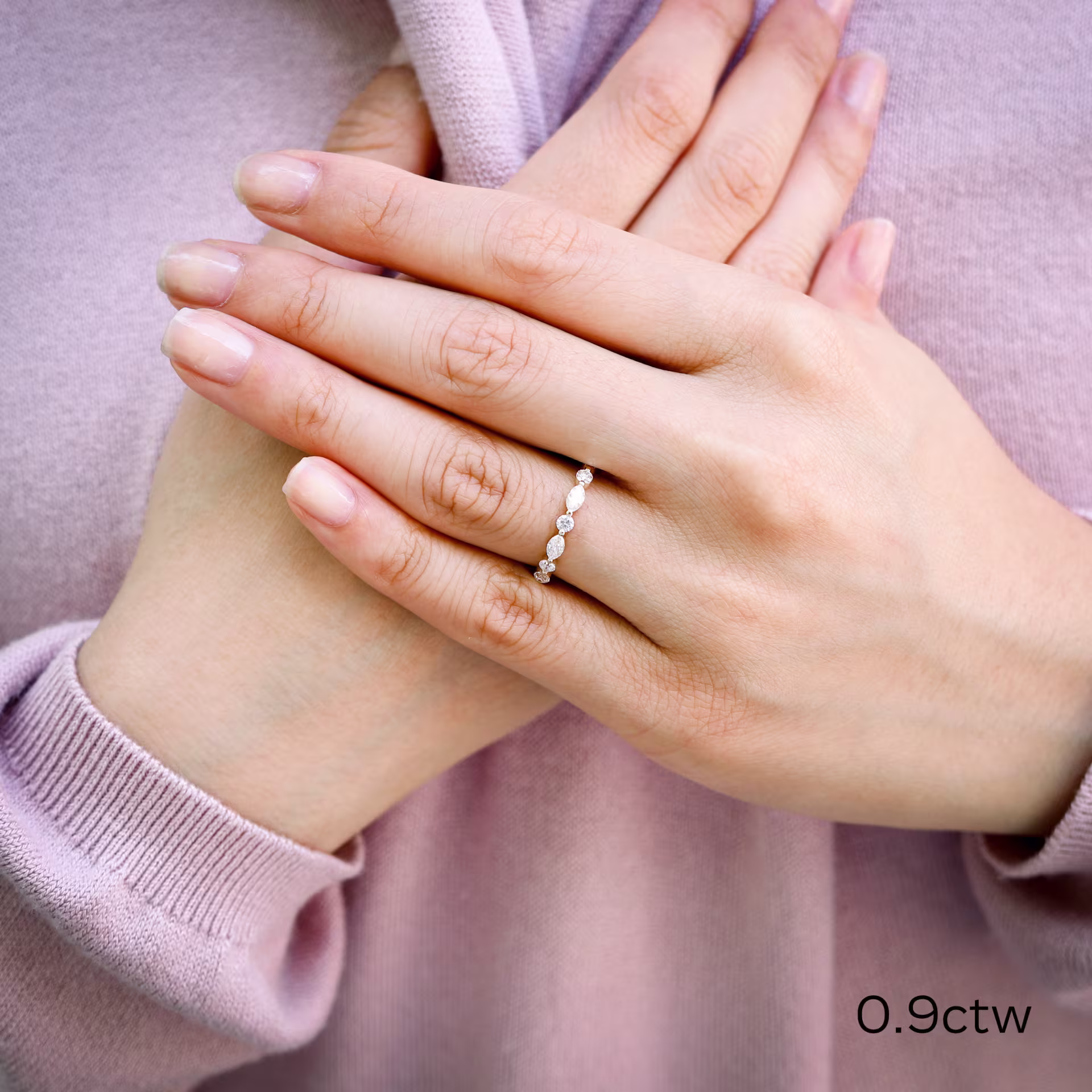 High Quality Lab Diamonds set in Marquise and Round East-West Three Quarter Band (Main View)