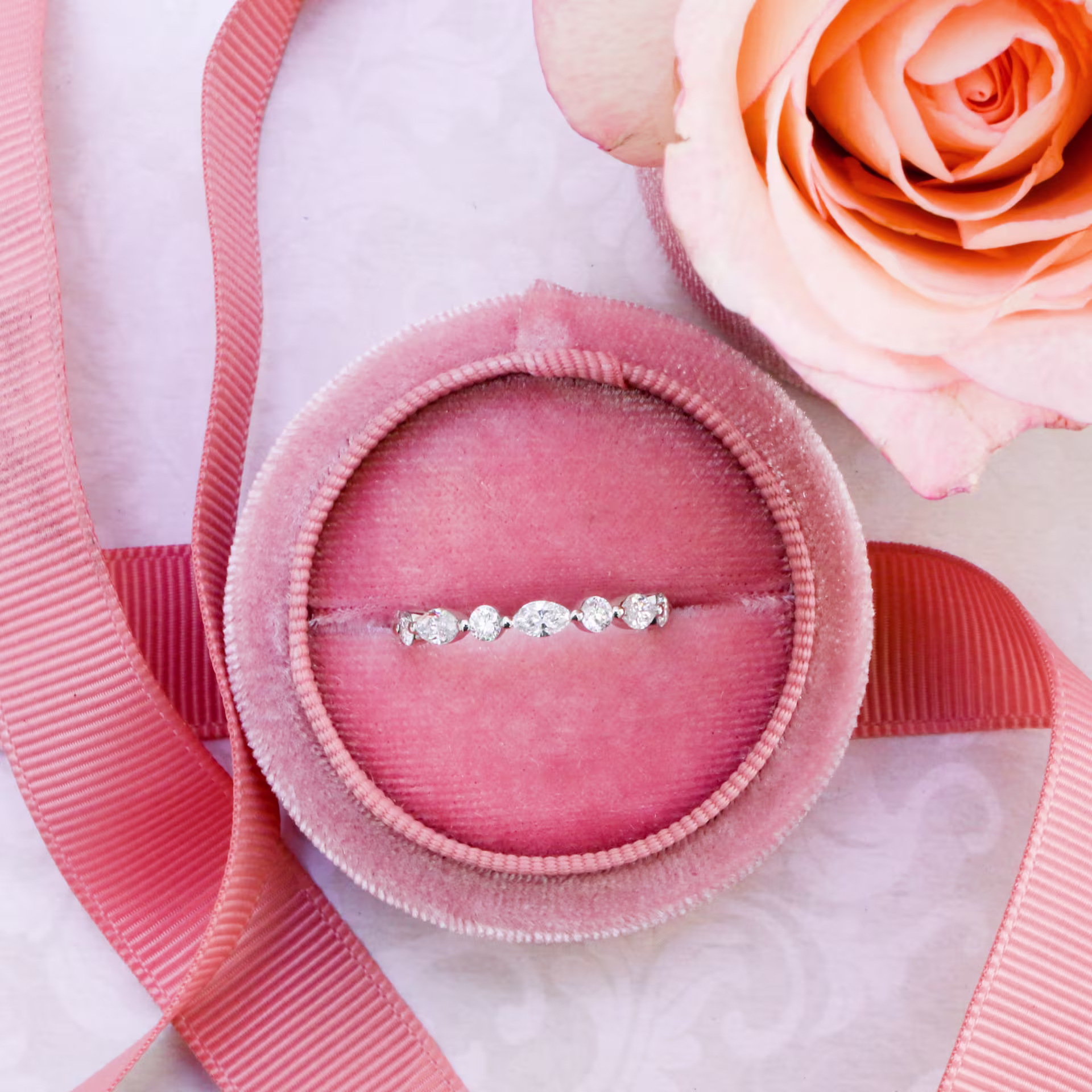 0.9 Carat Lab Grown Diamonds Marquise and Round East-West Three Quarter Band in Platinum 0.9ctw in Platinum (Main View)