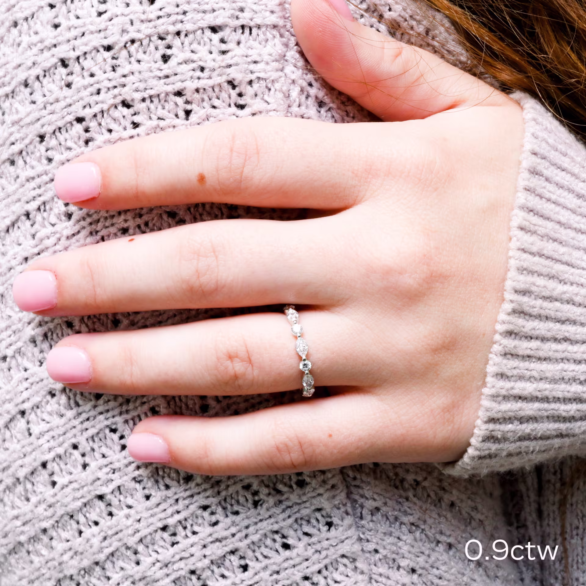 0.9 ct Lab Grown Diamonds set in Platinum Marquise and Round East-West Three Quarter Band in Platinum 0.9ctw (Main View)