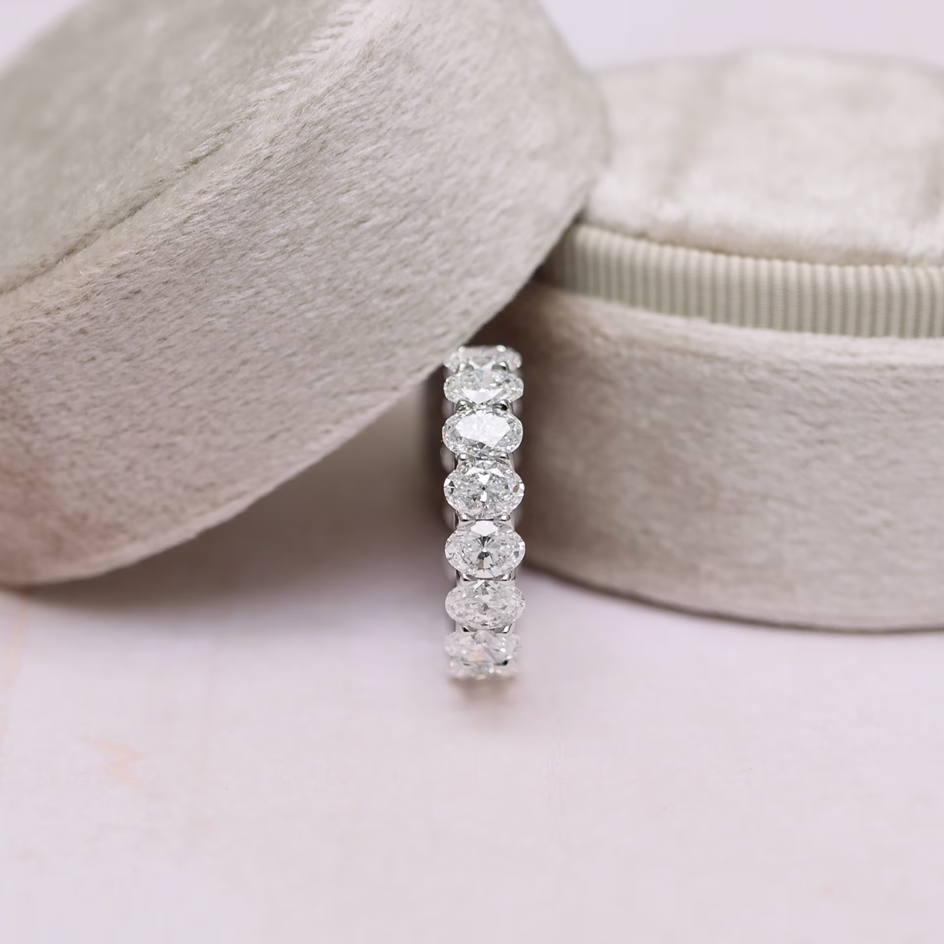 Hand Selected 4.0 Carat Lab Diamonds Oval French U Three Quarter Band in Platinum 4ctw in Platinum (Side View)