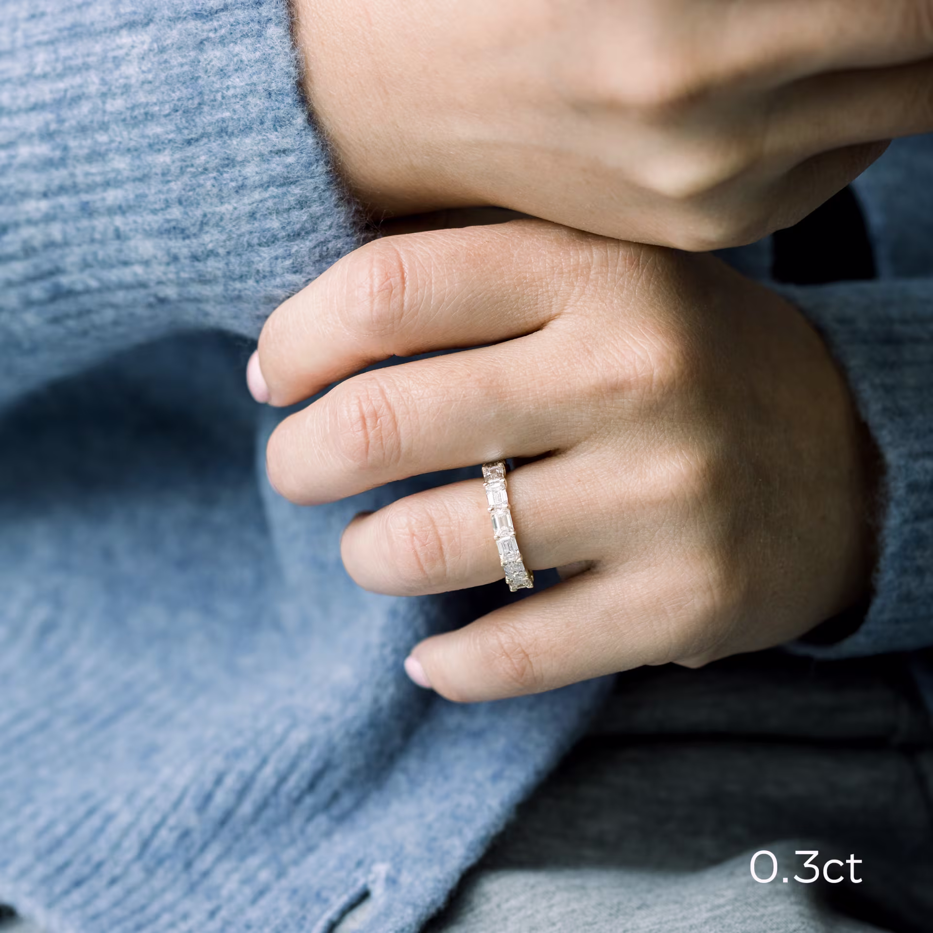 14k Yellow Gold Emerald East-West Eternity Band in 14k Yellow Gold 4ctw featuring High Quality 4.0 Carat Diamonds (Profile View)