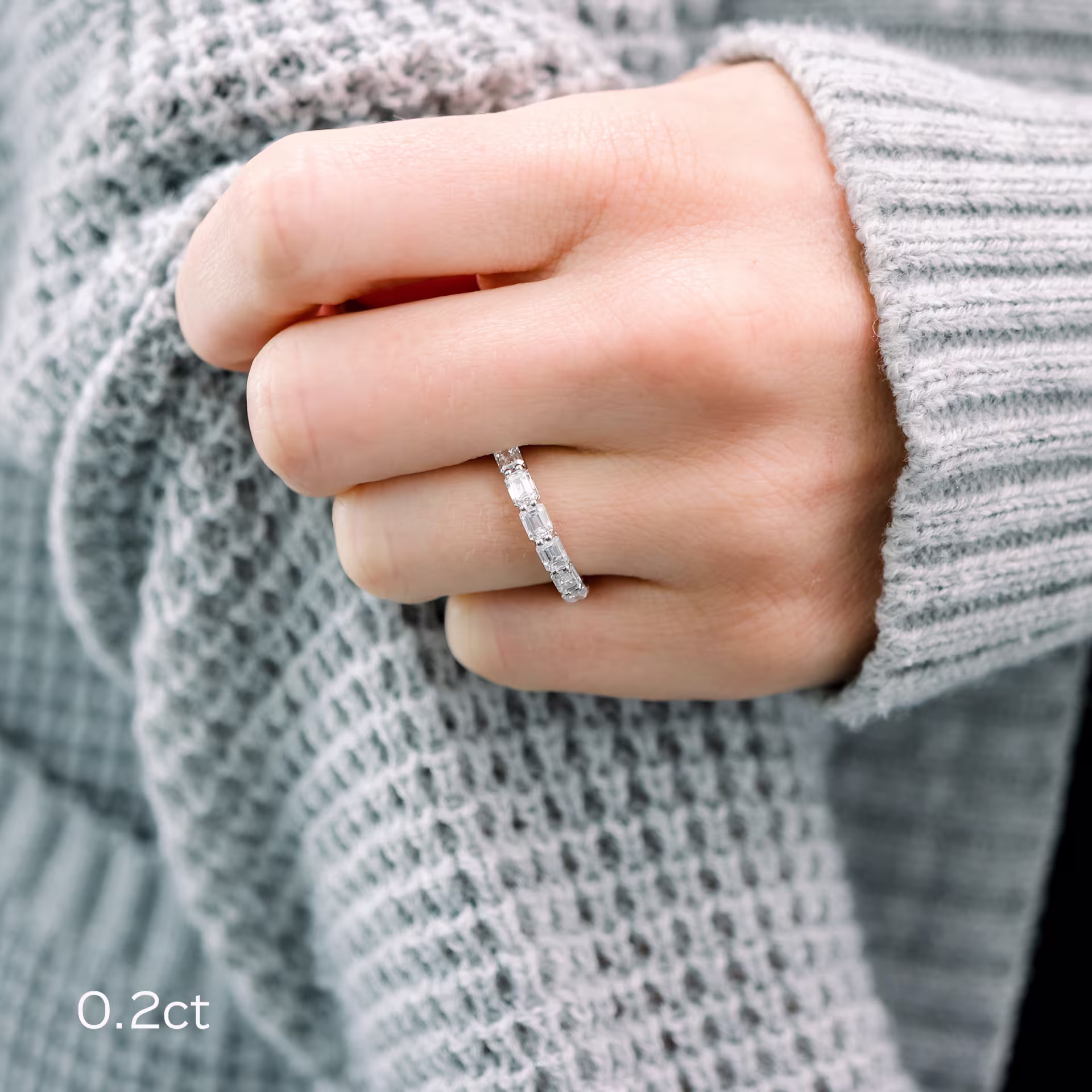 Platinum Emerald East-West Eternity Band featuring Hand Selected 3.0 Carat Lab Grown Diamonds (Profile View)