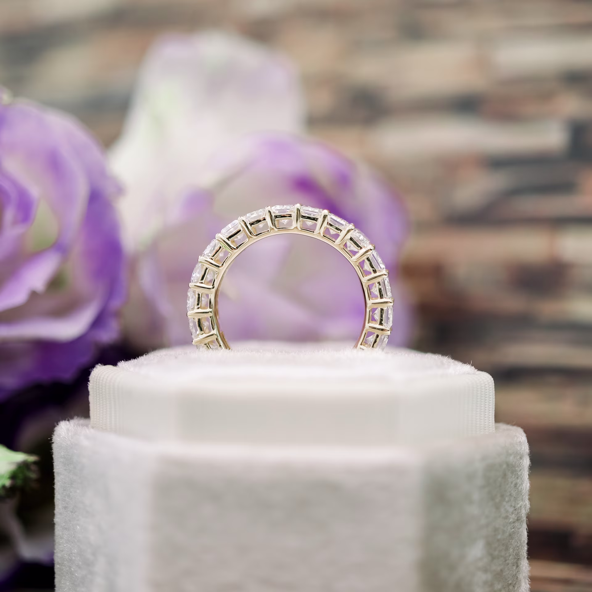 18k Yellow Gold Radiant Eternity Band featuring 4.4 Carat Diamonds (Side View)