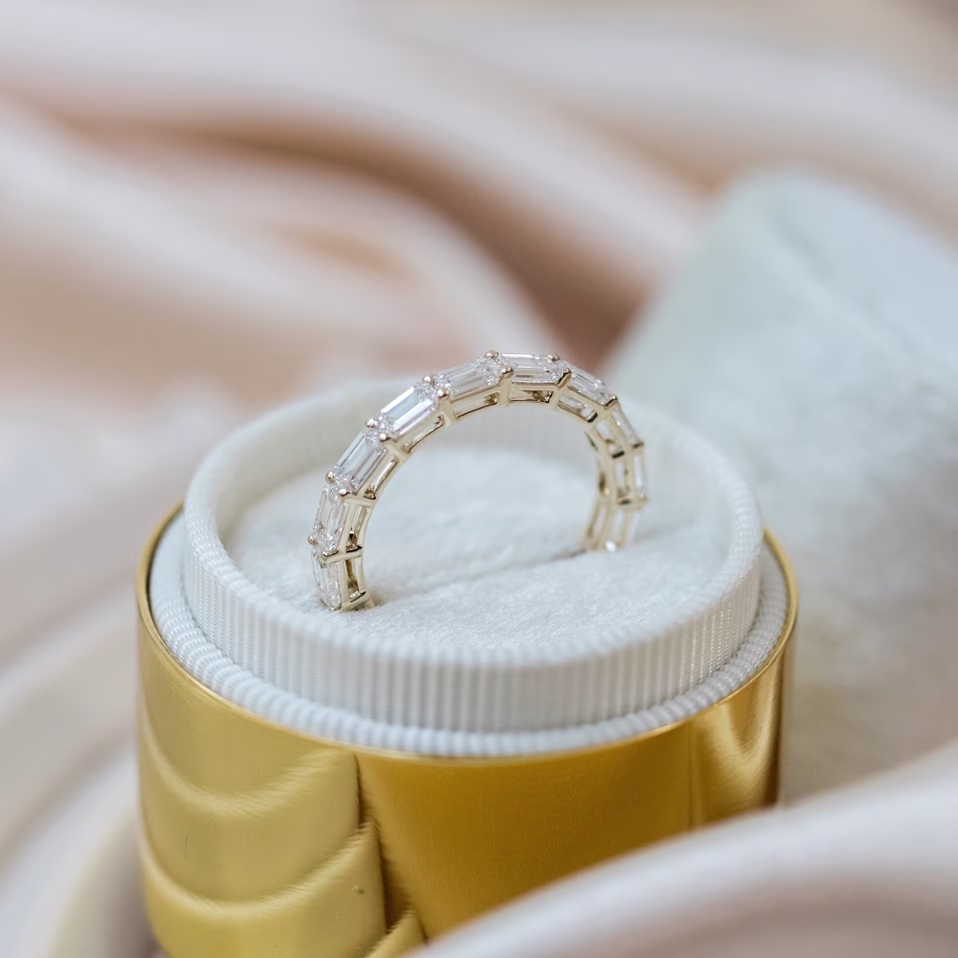 14k Yellow Gold Emerald East-West Three Quarter Band in 14k Yellow Gold 2.4ctw featuring High Quality 2.4 Carat Lab Created Diamonds (Main View)