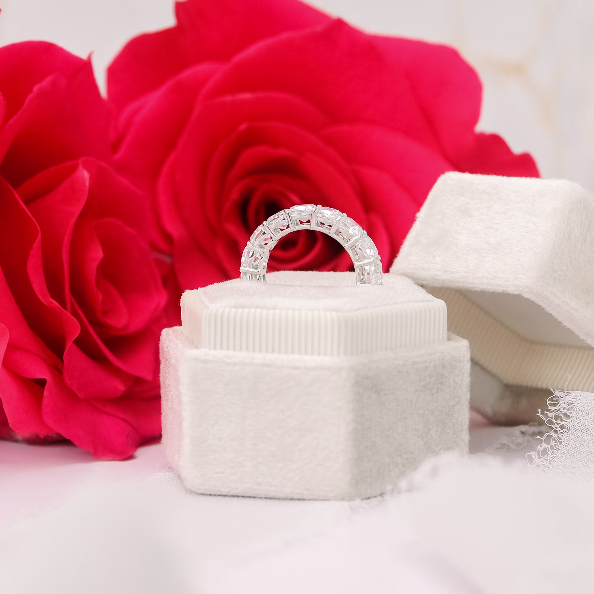 5.0 Carat Synthetic Diamonds Cushion Three Quarter Band in 18k White Gold (Side View)