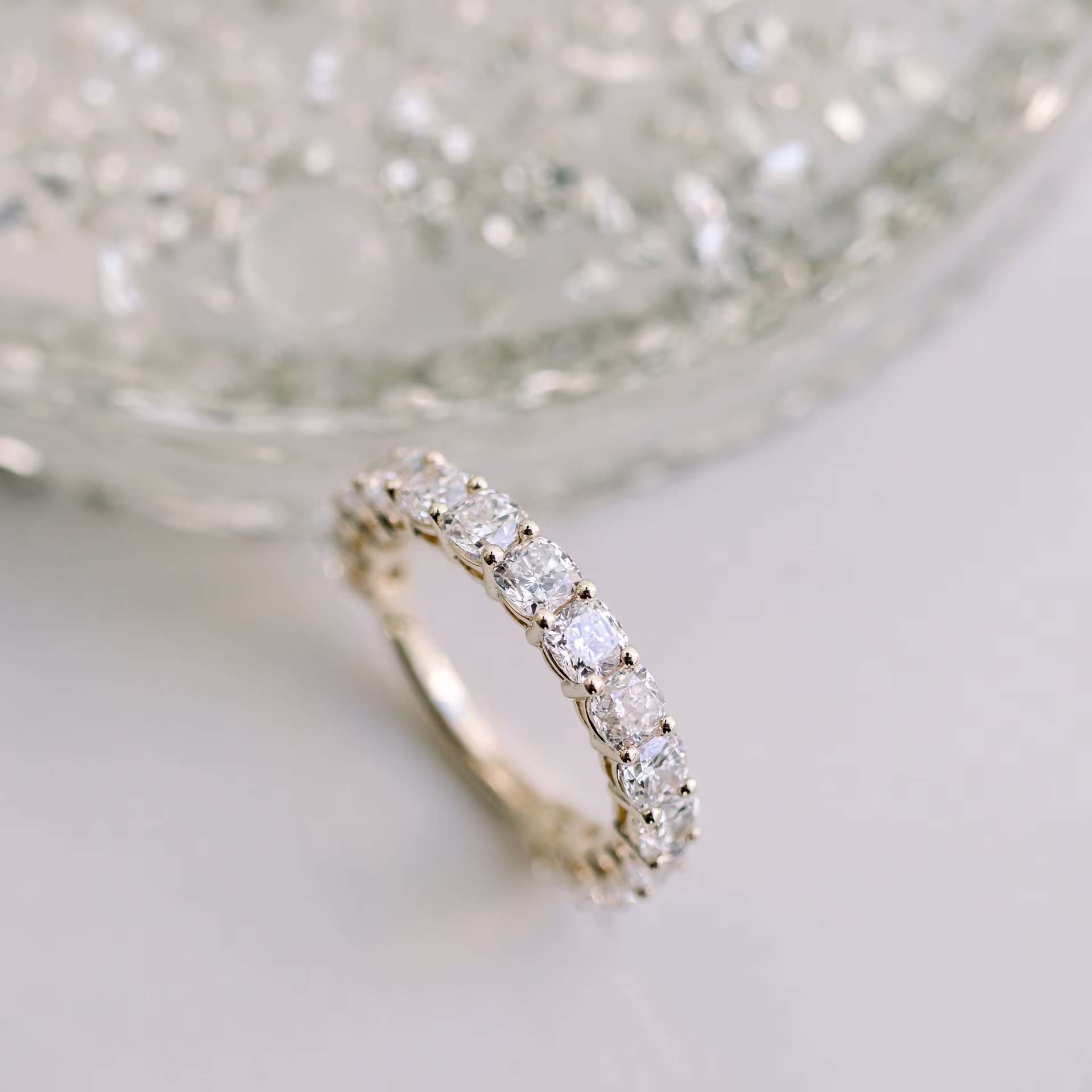 3.5 ctw Lab Diamonds Cushion Three Quarter Band in 14k Yellow Gold 3.5ctw in 14k Yellow Gold (Profile View)