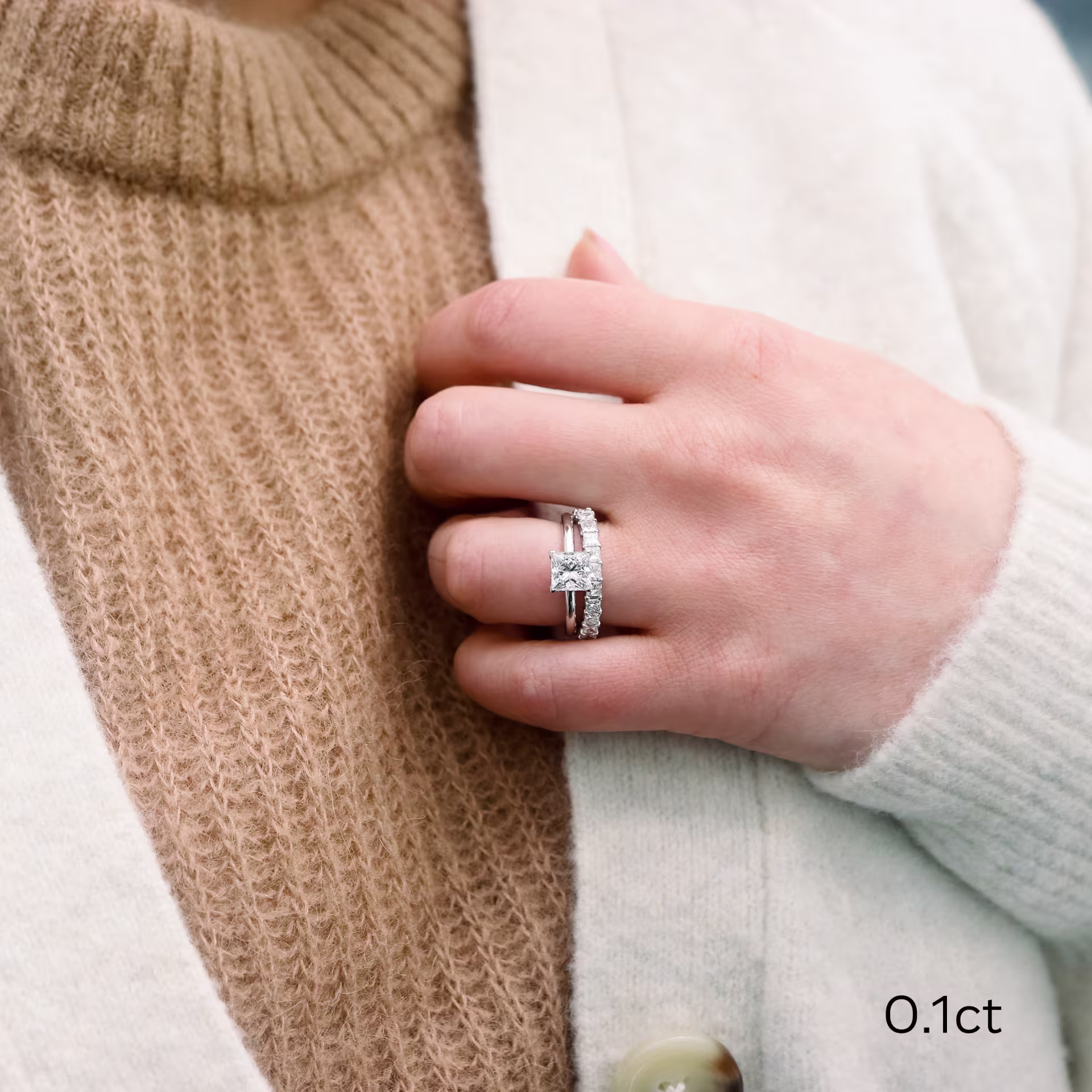 2.0 ctw Man Made Diamonds set in Platinum Princess Three Quarter Band in Platinum 2ctw (Main View)