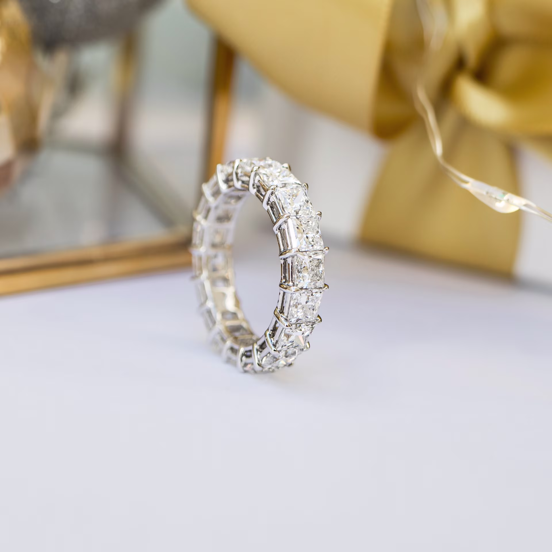 18k White Gold Princess Eternity Band in 18k White Gold 5.5ctw featuring 5.5 Carat Lab Diamonds (Main View)