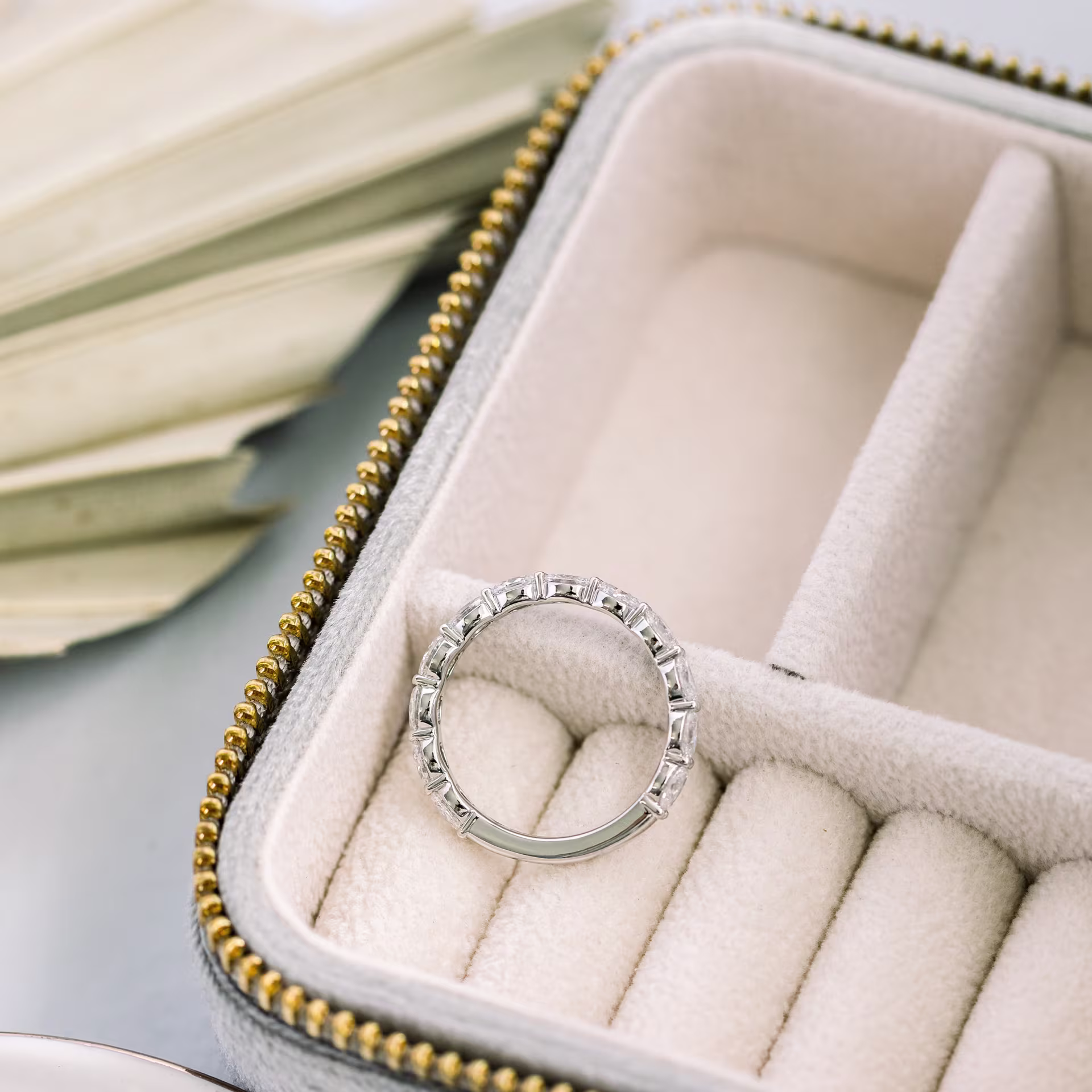 High Quality 1.25 ct Lab Diamonds set in Platinum Oval East-West Three Quarter Band (Main View)