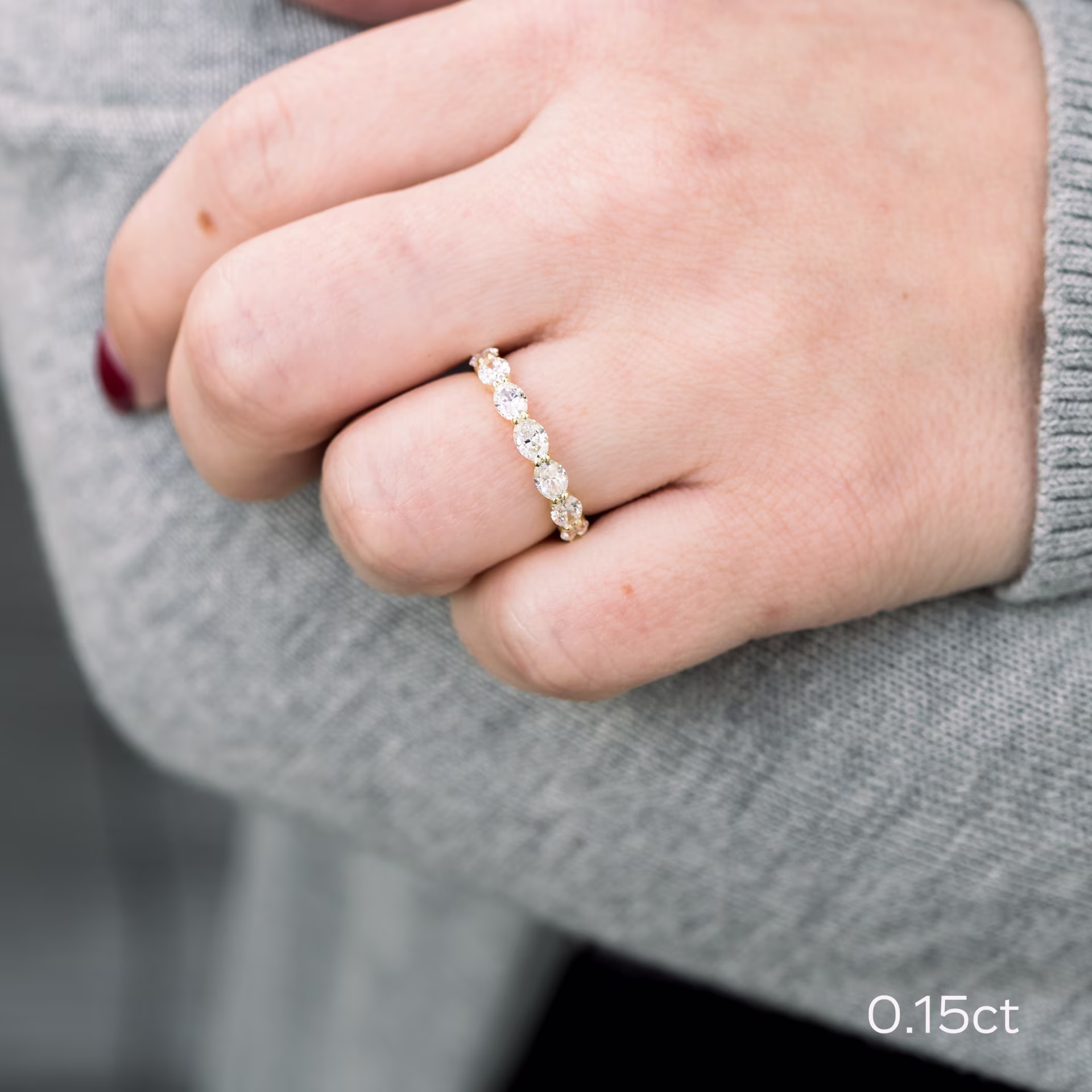 1.65 Carat Lab Grown Diamonds set in Yellow Gold Oval East-West Three Quarter Band in 18k Yellow Gold 1.65ctw (Profile View)