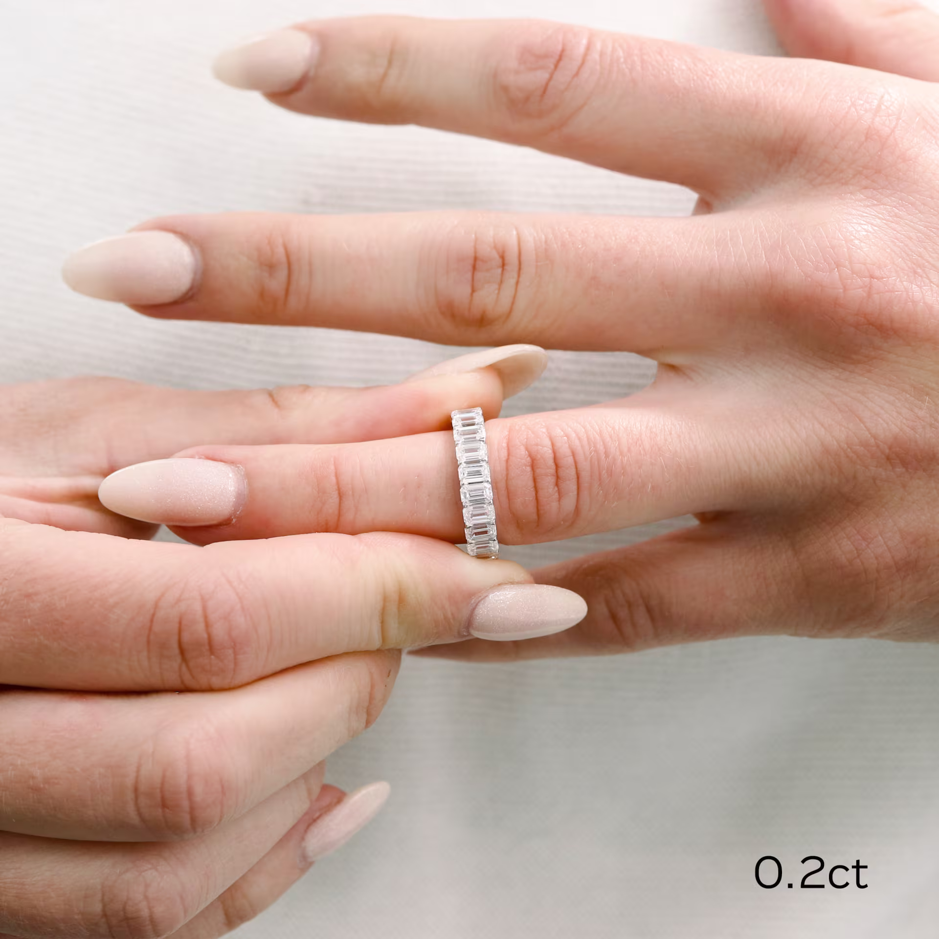 3.6 Carat Lab Grown Diamonds set in Platinum Emerald Three Quarter Band (Profile View)