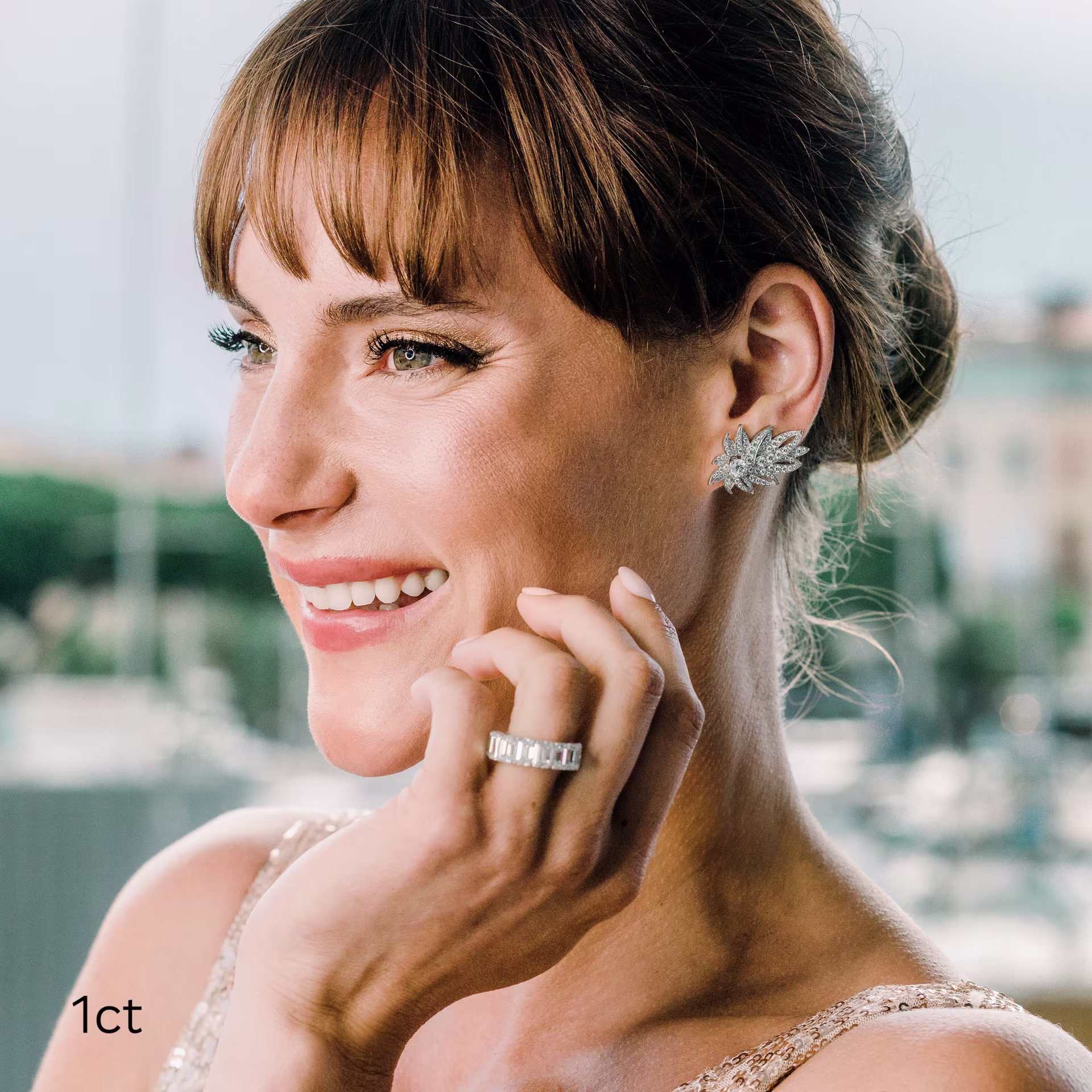 10.0 ctw Man Made Diamonds set in Platinum Emerald Three Quarter Band (Main View)