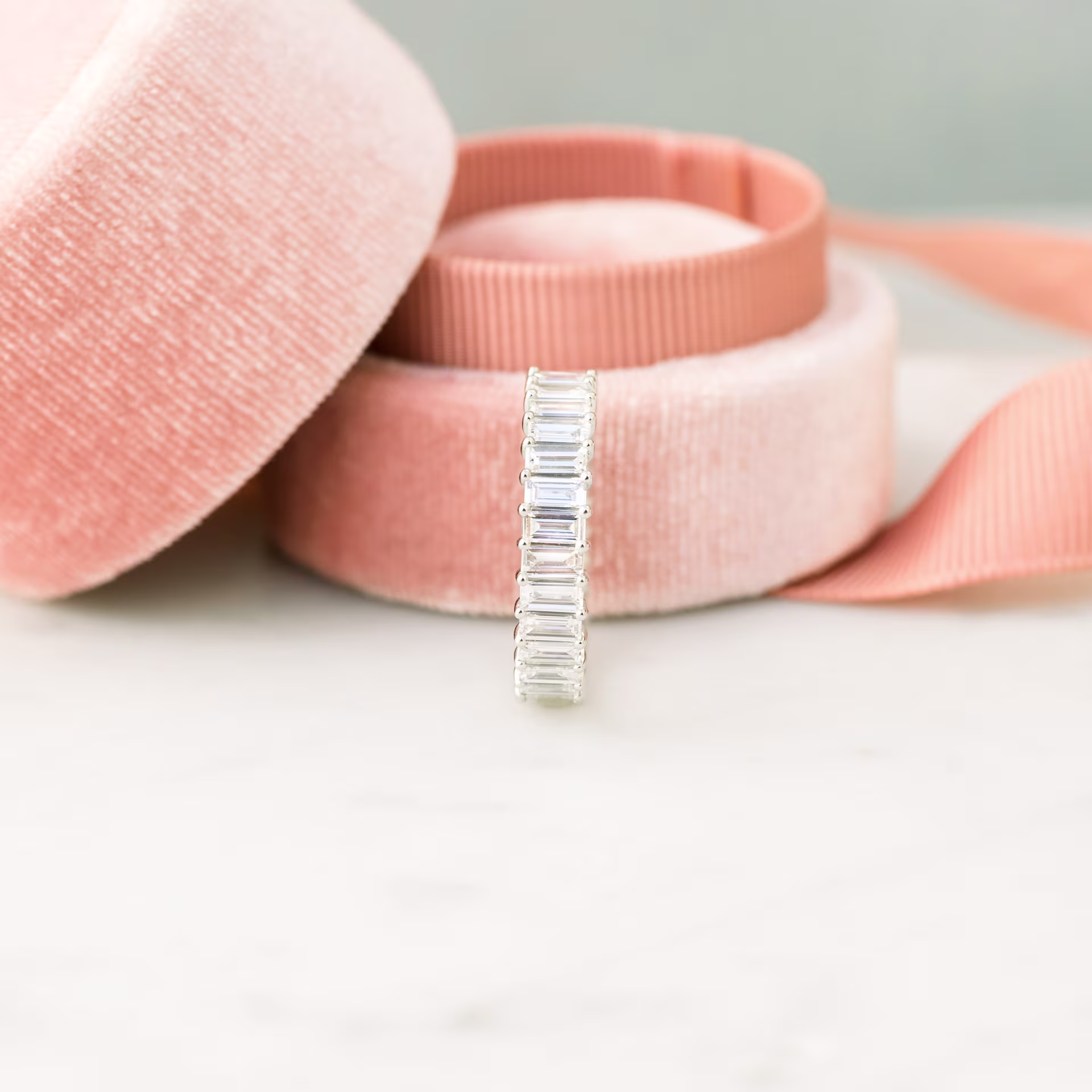 Platinum Baguette Three Quarter Band featuring 2.1 Carat Created Diamonds (Side View)