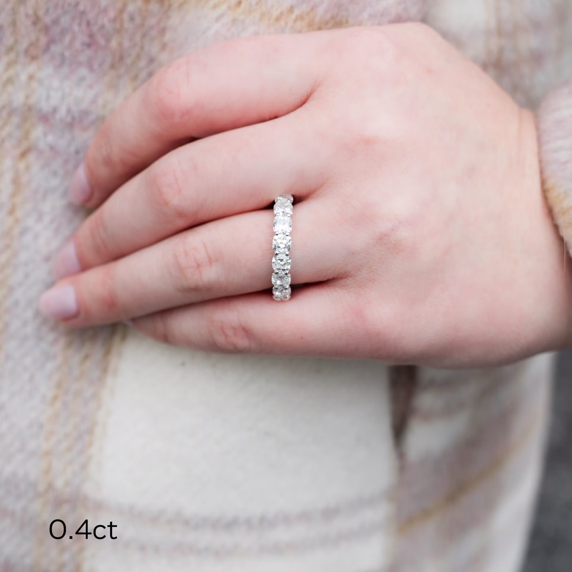 18k White Gold Cushion Three Quarter Band in 18k White Gold 5ctw featuring Hand Selected 5.0 Carat Diamonds (Profile View)