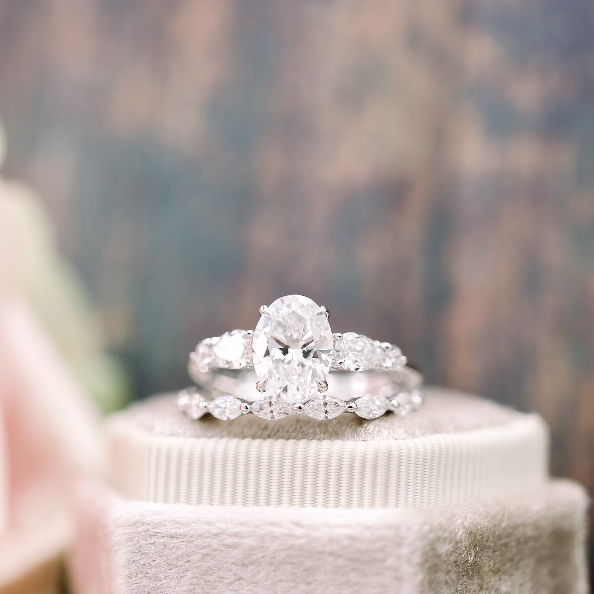 1.0 Carat Lab Diamonds set in 18k White Gold Marquise East-West Three Quarter Band in 18k White Gold 1ctw (Main View)