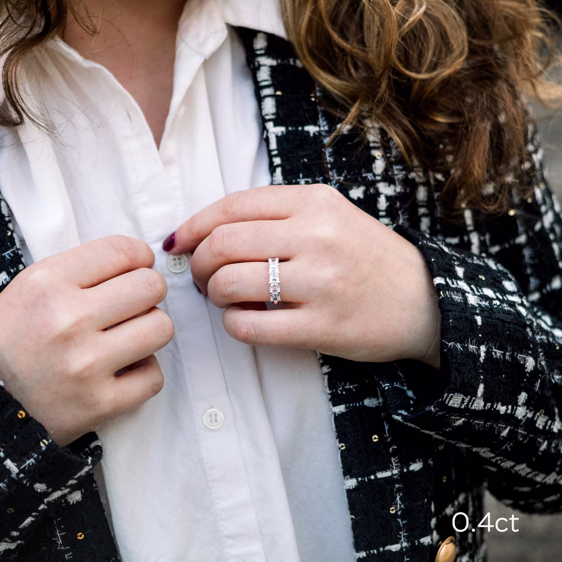 18k White Gold Asscher Five Stone featuring Hand Selected 2.0 ct Lab Created Diamonds (Main View)