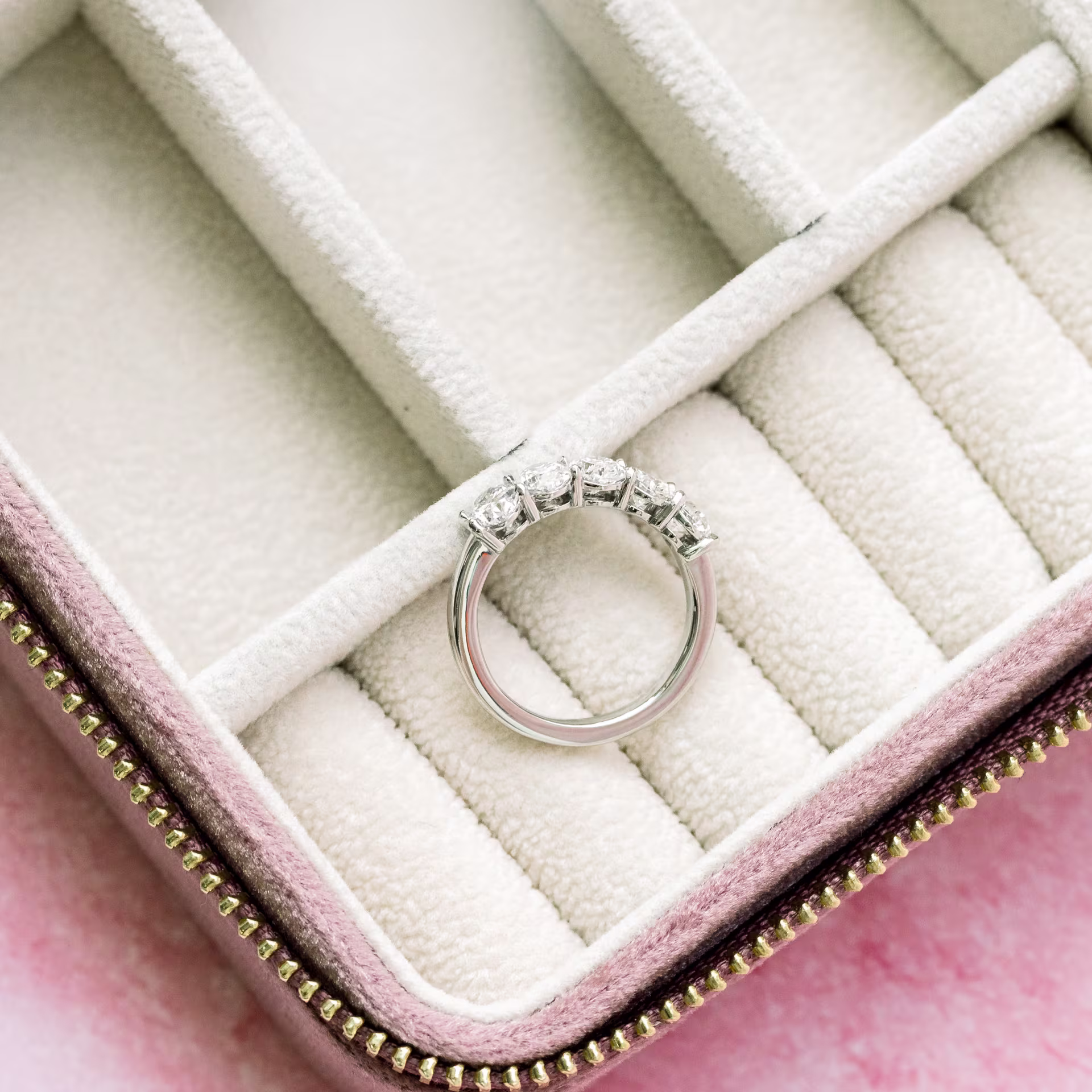 2.0 ct Lab Diamonds set in Platinum Oval Basket Five Stone (Profile View)