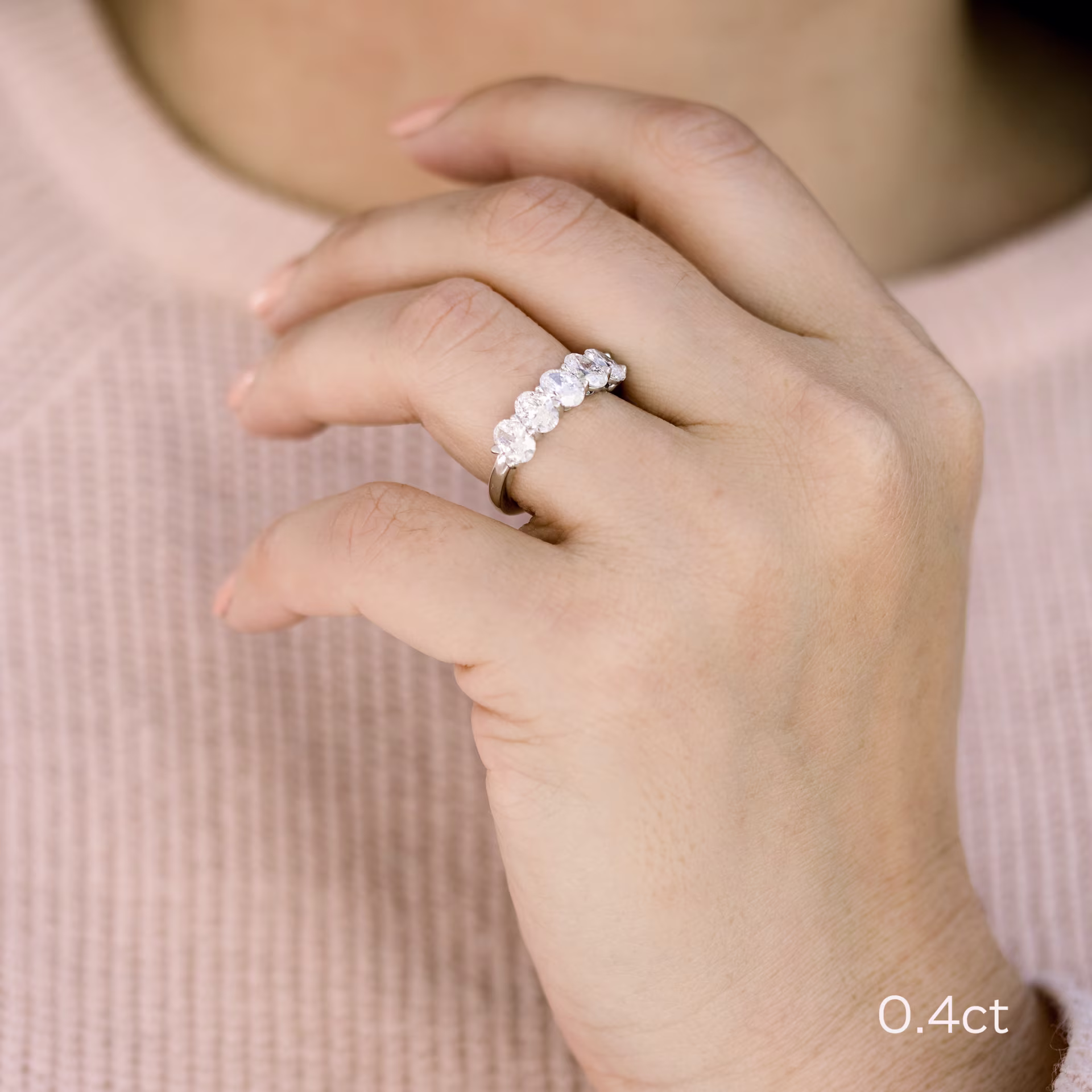 18k White Gold Oval Basket Five Stone featuring 2.0 Carat Lab Diamonds (Main View)