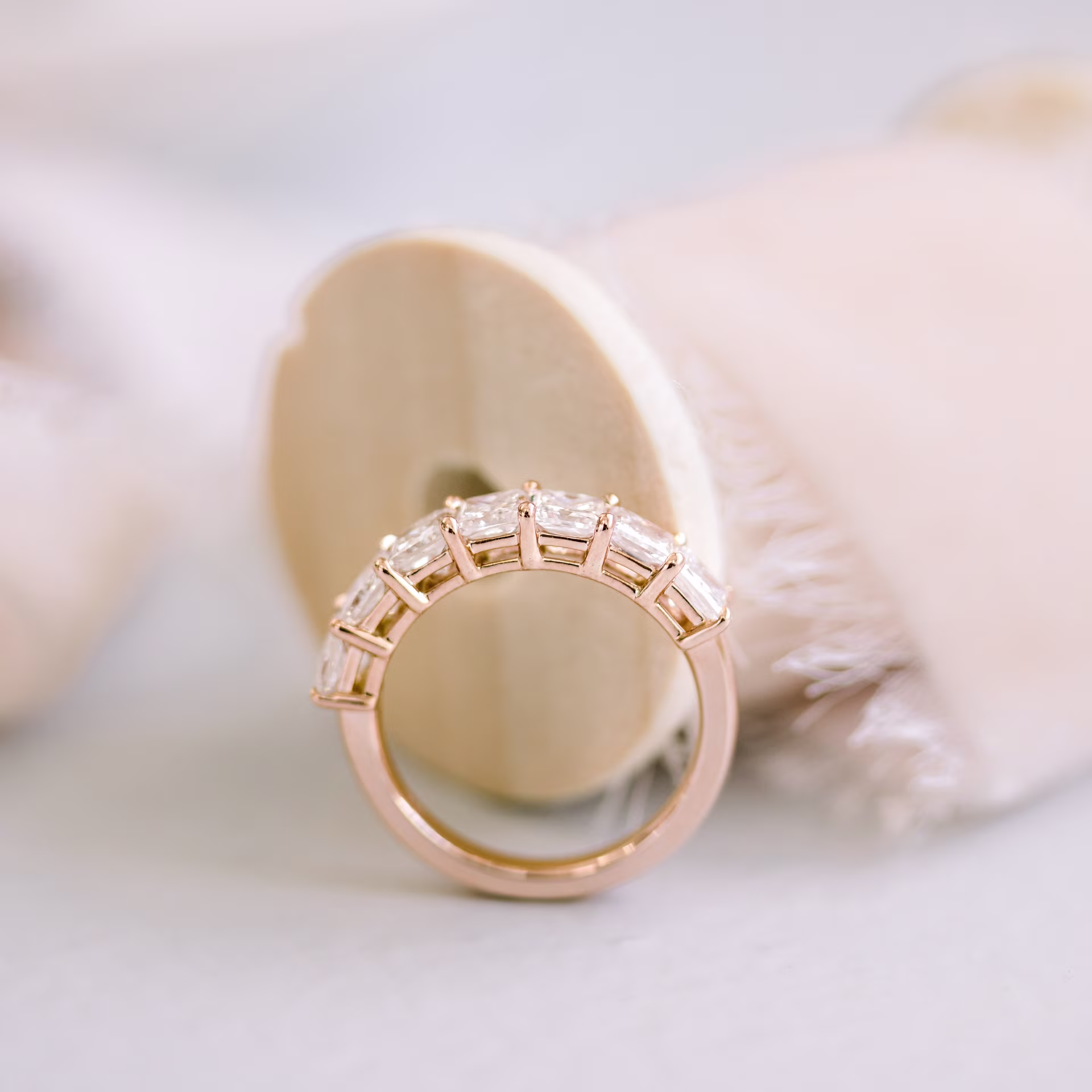 18k Rose Gold Princess Seven Stone in 18k Rose Gold 2ctw featuring 2.0 Carat Lab Diamonds (Profile View)