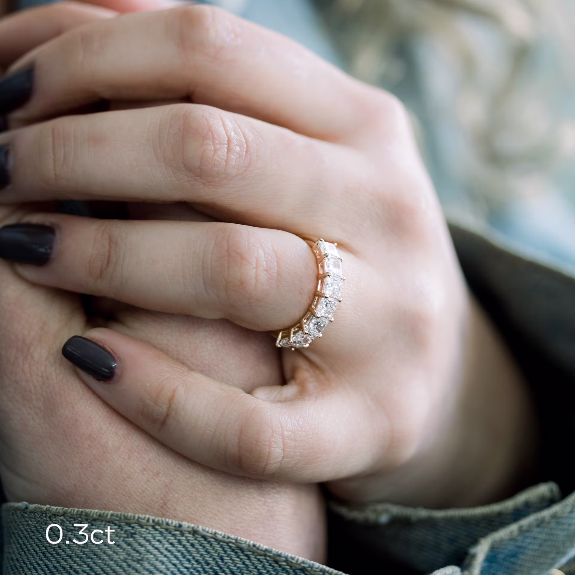 18k Rose Gold Princess Seven Stone featuring 2.0 ct Man Made Diamonds (Profile View)