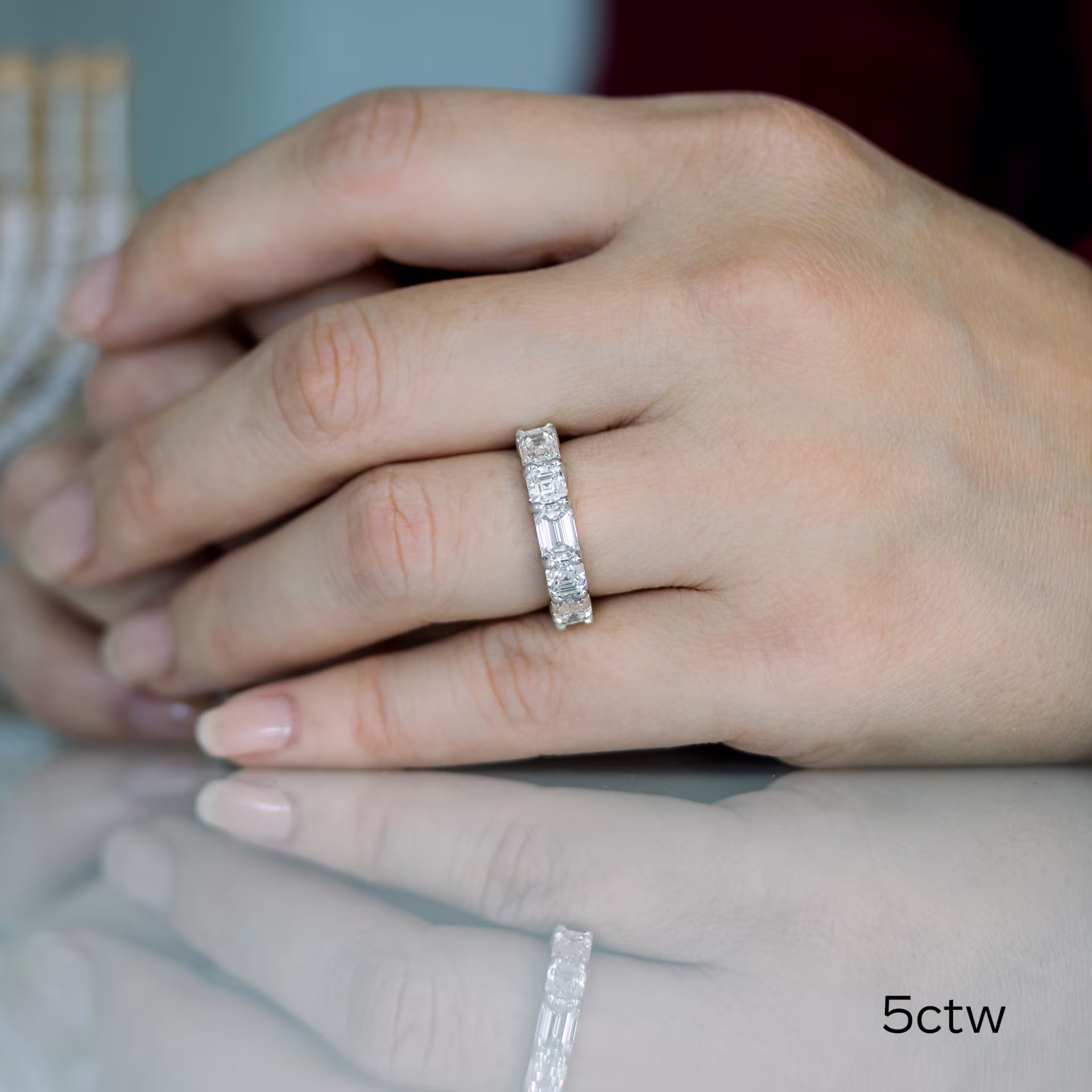 5.0 Carat Lab Diamonds Emerald and Asscher East-West Three Quarter Band in Platinum 5ctw in Platinum (Main View)