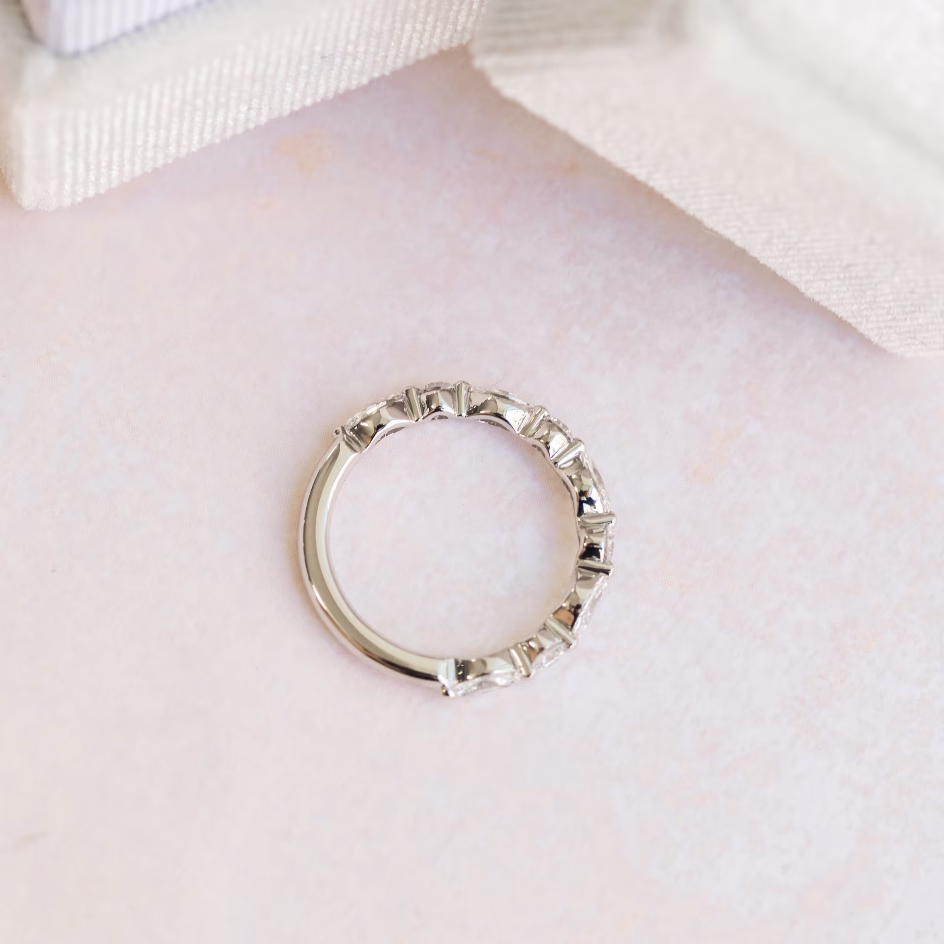 Platinum Marquise and Round East-West Three Quarter Band featuring 0.9 ctw Diamonds (Profile View)