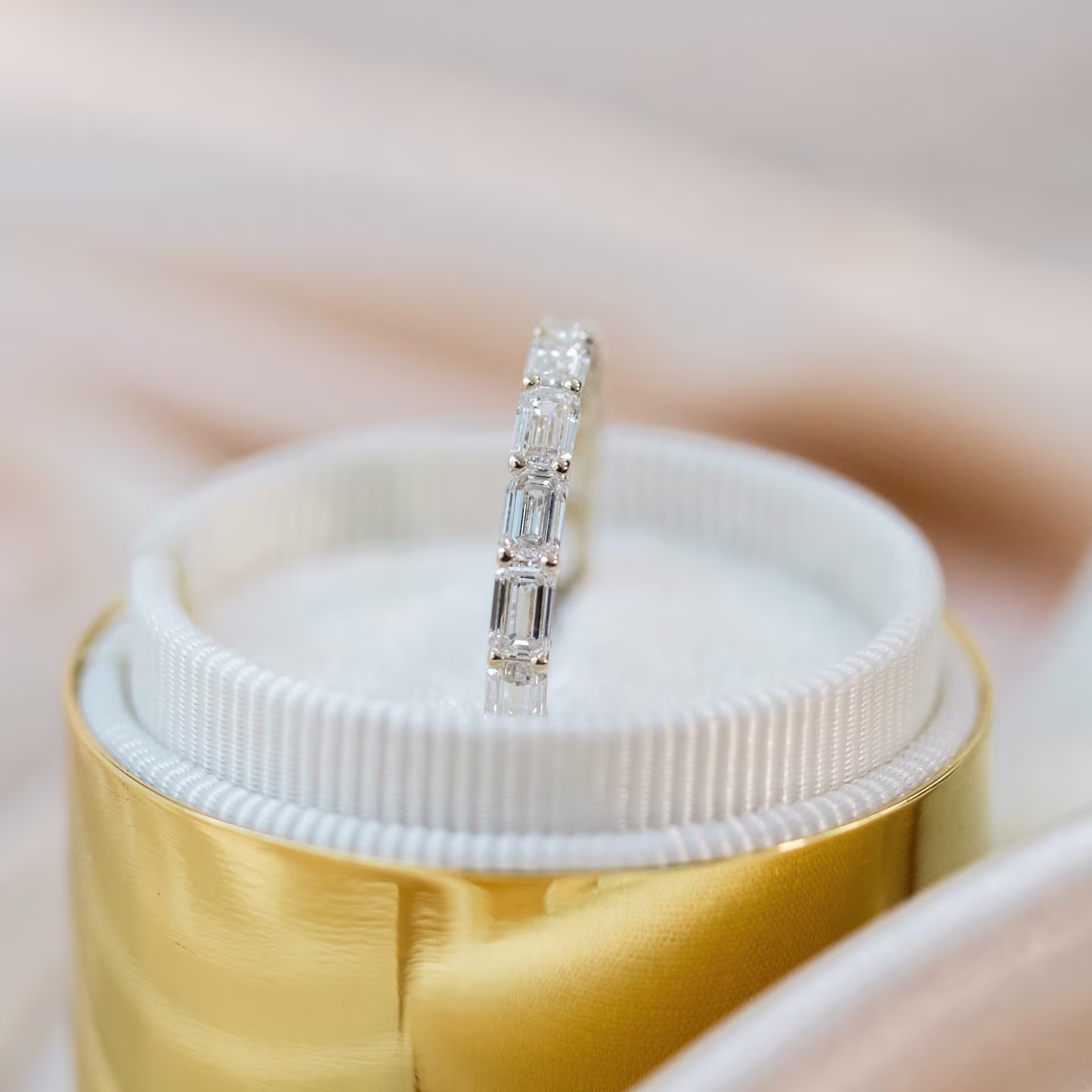 14k Yellow Gold Emerald East-West Three Quarter Band in 14k Yellow Gold 3ctw featuring 3.0 ctw Diamonds (Side View)