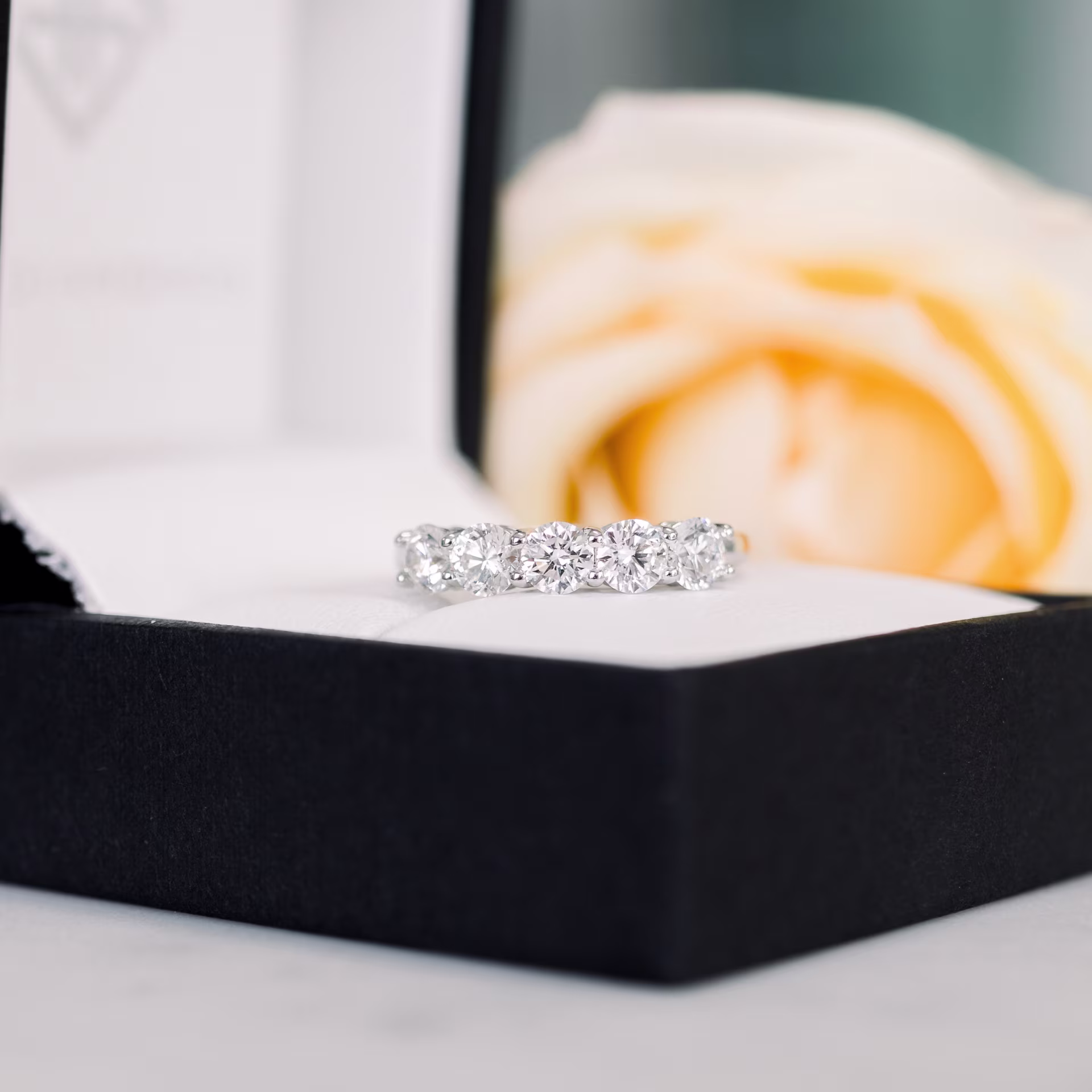 Exceptional Quality 1.25 Carat Round Lab Grown Diamonds Prong Set Five Stone in 18k White Gold (Main View)