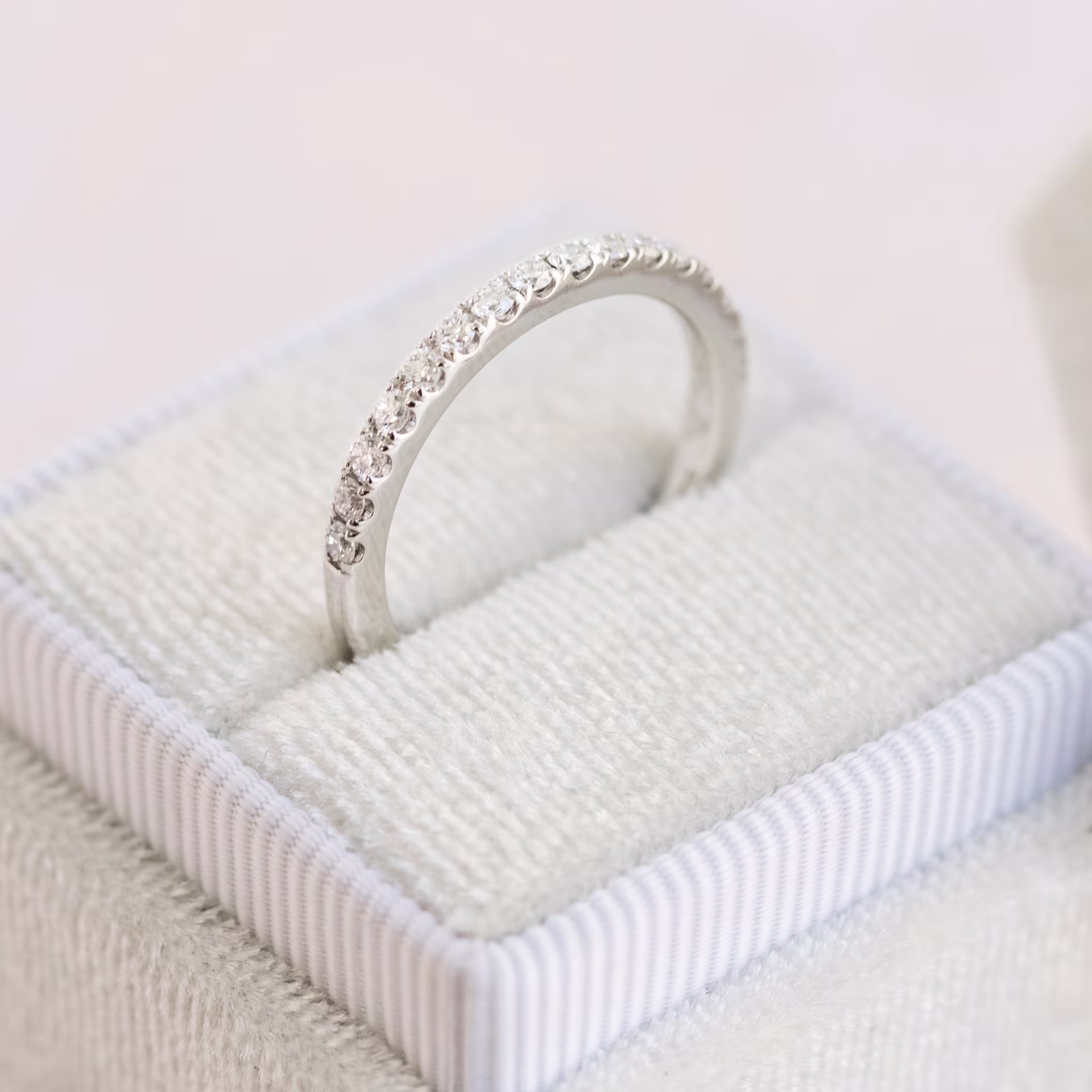 Platinum U Pavé Half Band featuring Hand Selected 0.3 Carat Round Brilliant Lab Diamonds (Profile View)