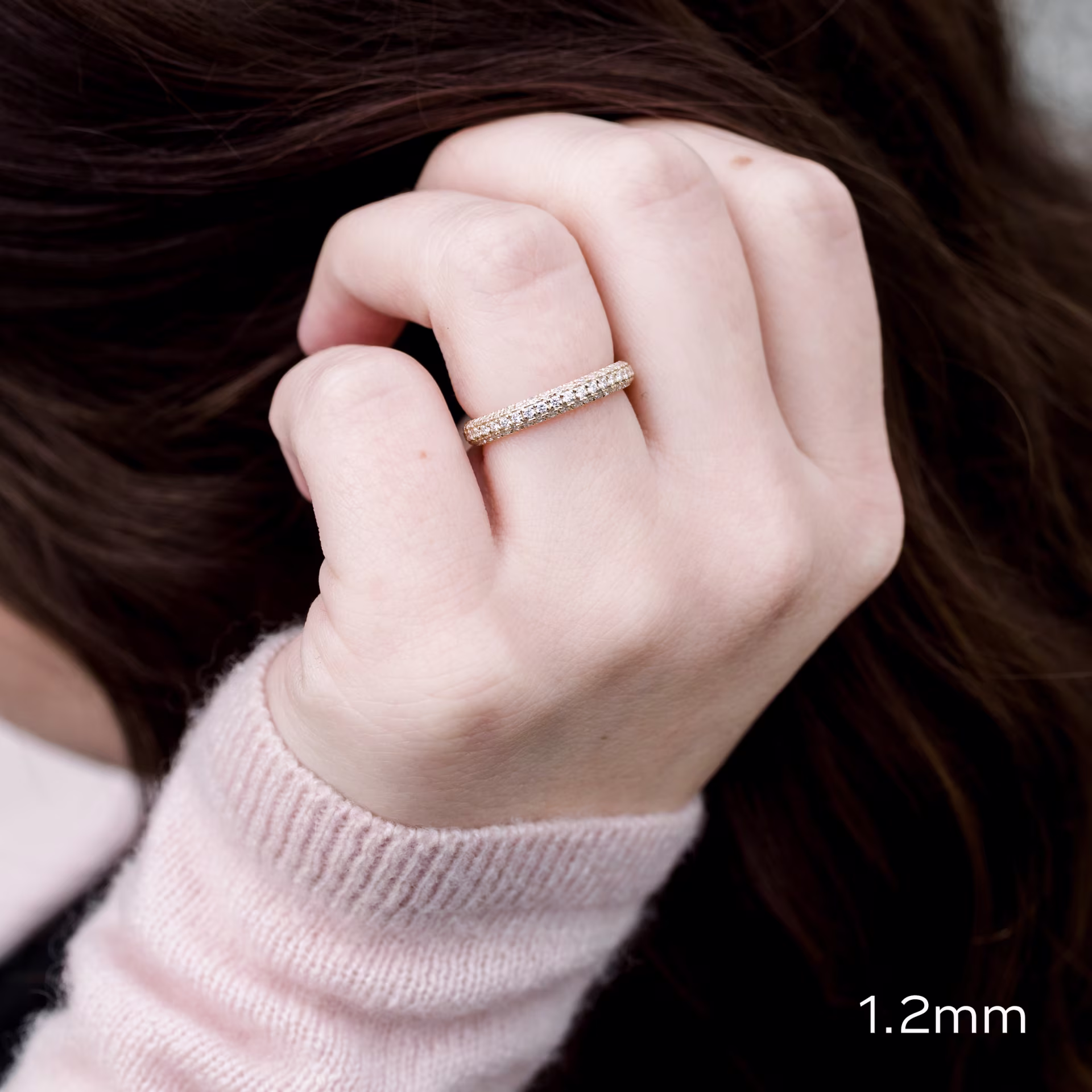 14k Yellow Gold Three Sided Pavé Eternity Band featuring High Quality 1.0 ctw Round Brilliant Lab Diamonds (Main View)