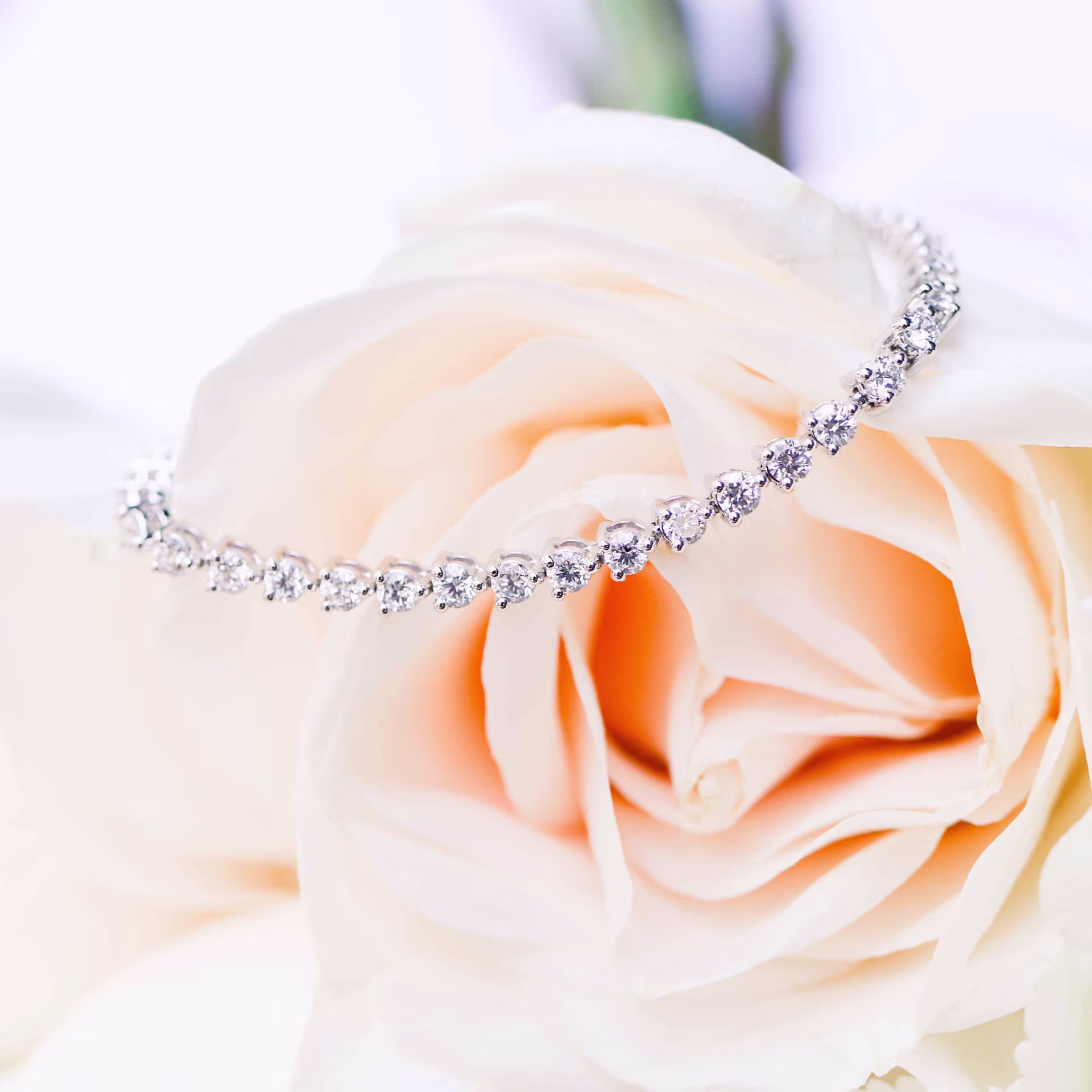 Hand Selected 4.0 ctw Round Diamonds set in 18kt White Gold Lab Diamond Three Prong Tennis Bracelet