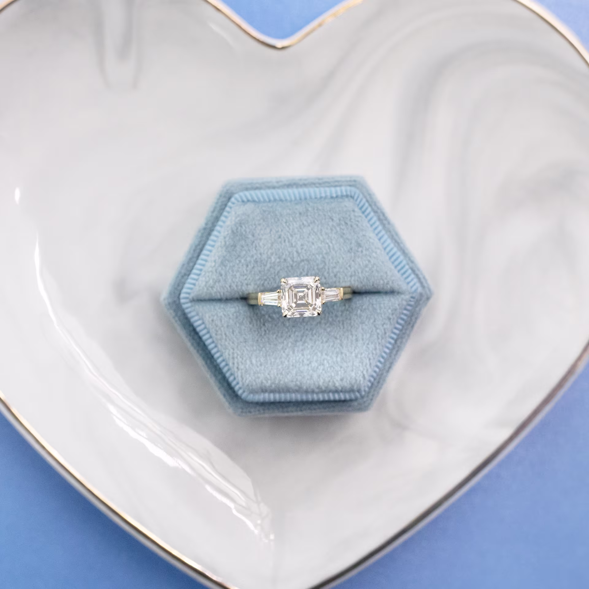 Yellow Gold Asscher and Baguette Setting featuring 2.0 Carat Lab Diamonds (Main View)